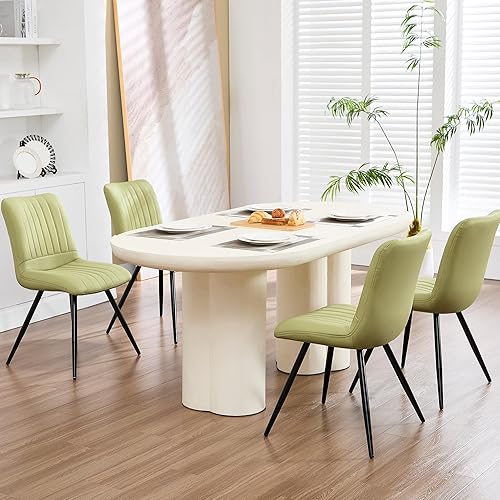 Dining Chairs Set of 4, Modern Dining Chairs with Thick Cushions, PU Leather Upholstered Kitchen Dining Room Chairs with Metal Legs for Dining Living Room (Green)