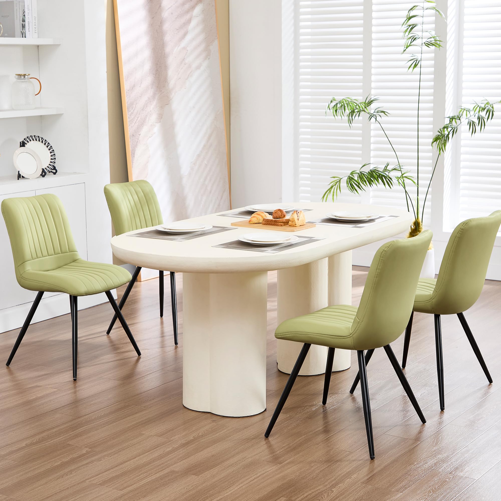 Dining Chairs Set of 4, Modern Dining Chairs with Thick Cushions, PU Leather Upholstered Kitchen Dining Room Chairs with Metal Legs for Dining Living Room (Green) 4 PCS Green