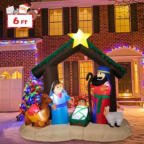Miniatura 2 de Decoraciones inflables de Navidad de 6 pies decoración de belén para exteriores inflables de Navidad belén luz LED integrada para decoración de
