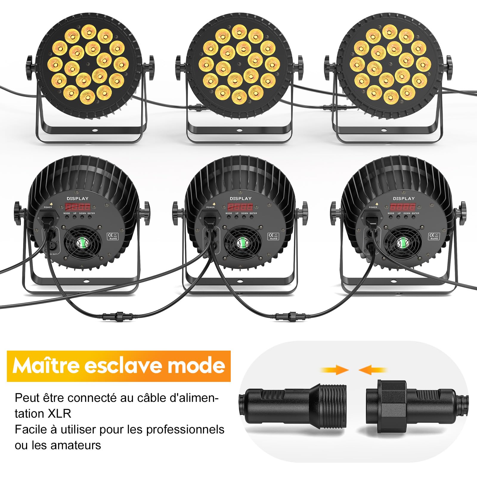 2PCS 18 LED 200W 4 en 1 RGBW de Scène Lumière, DMX512 LED Par,Son/Maître Esclave DJ Disco Lumière pour Fête, Concert, Halloween, Noël, Mariage, Club