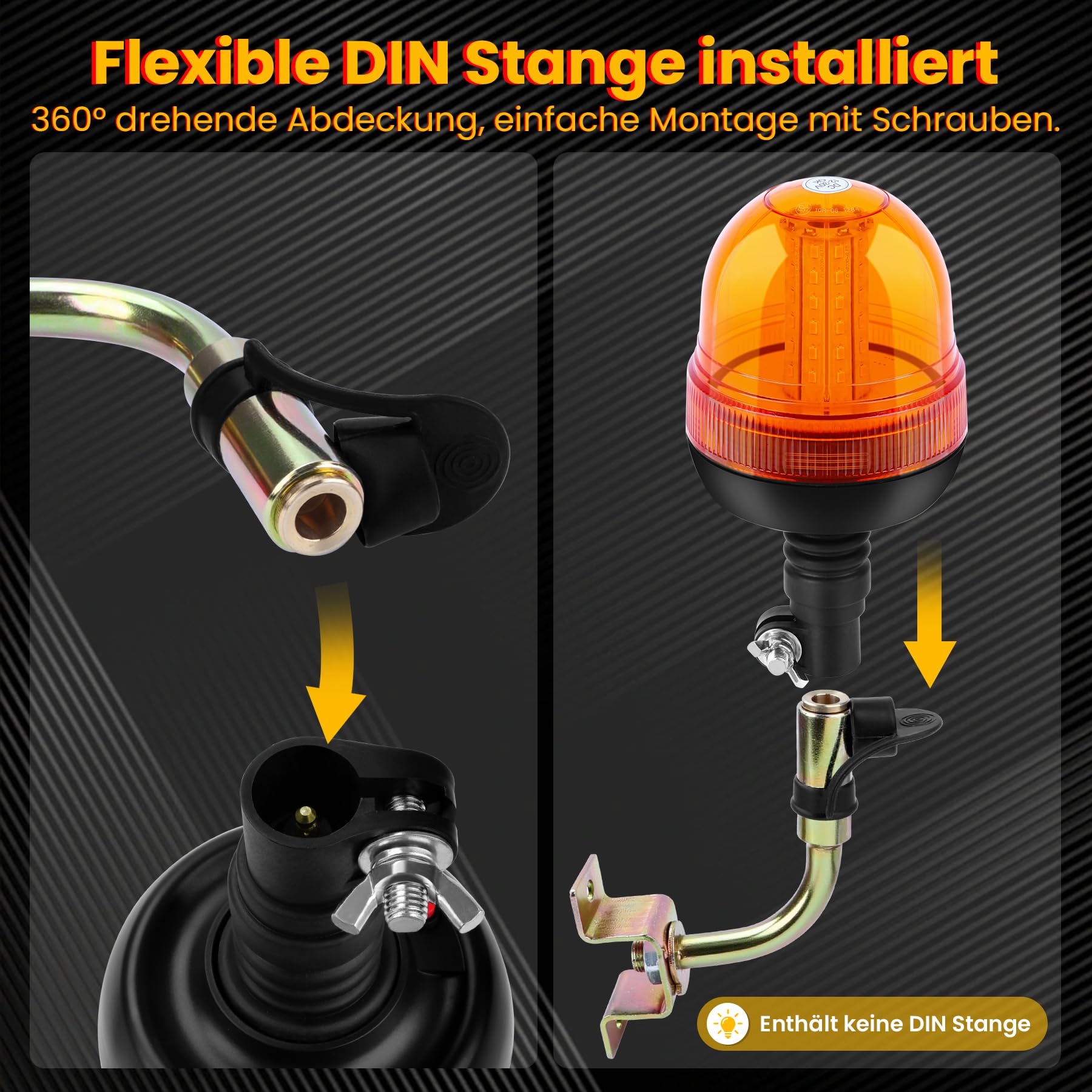 2PCS Amber Rundumleuchte - 2X60LED Warnleuchten mit 3 Blitzmustern, 12V/24V Blinkleuchte Rotating Beacon für landwirtschaftliche Maschinen, Nutzfahrzeuge, Schulbusse, Traktoren, Bagger, LKW