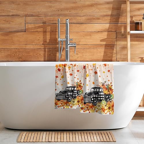 Vista 351 de Giwawa Juego de 2 toallas de mano de hojas marrones, toallas de baño bohemias suaves y delgadas, altamente absorbentes, decorativas, para cocina