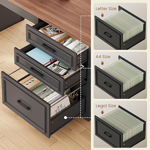 Miniatura 6 de SEDETA Farmhouse Escritorio Eléctrico de Pie en Forma de L, 63" x 67" Ajustable en Altura, Escritorio Ejecutivo de Oficina en Casa con Cajones y