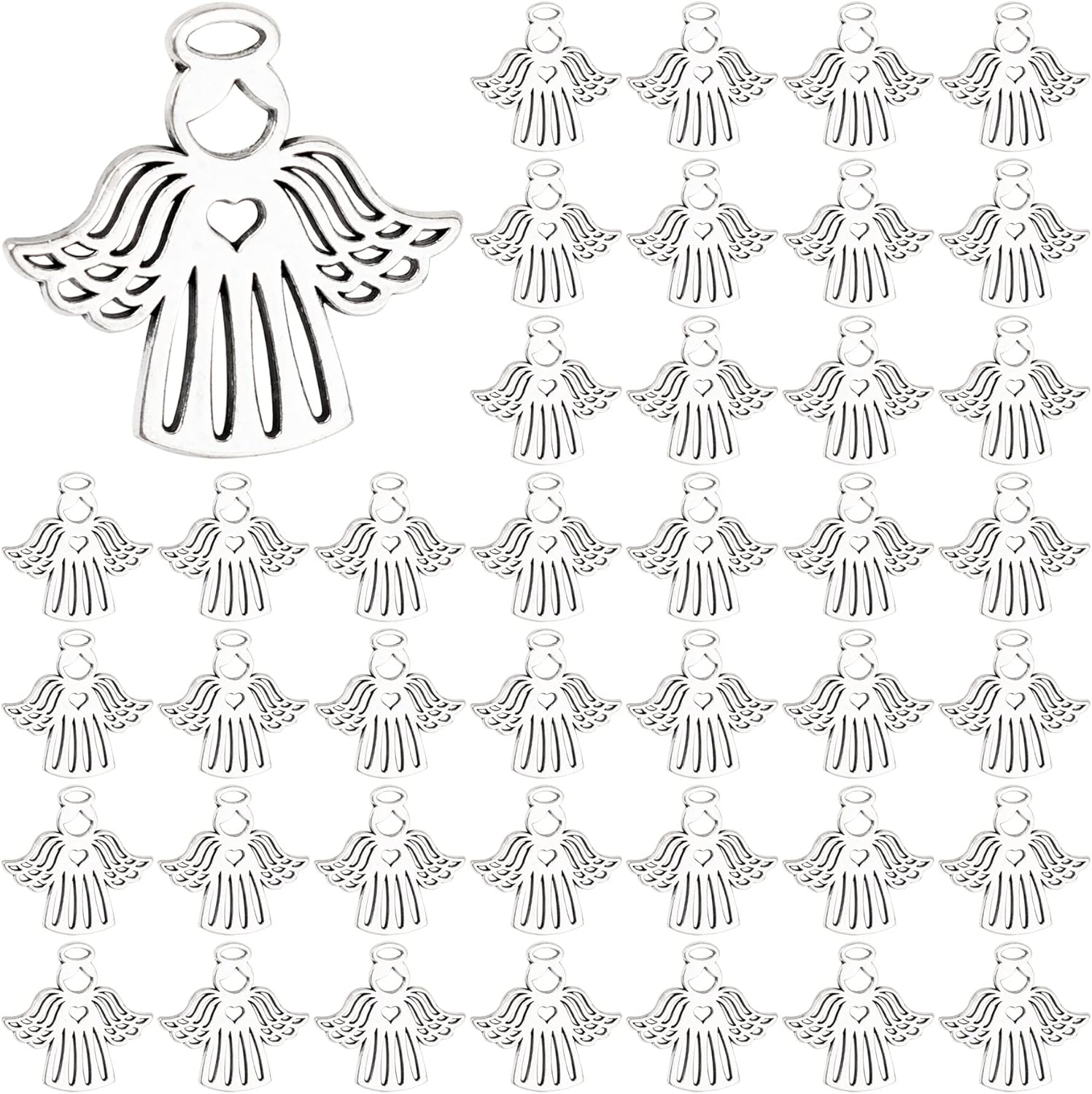 Framendino, 50 Pieces Silver Angel Charms Pendants of Love Flying Wing for Necklace Jewelry Making Crafts