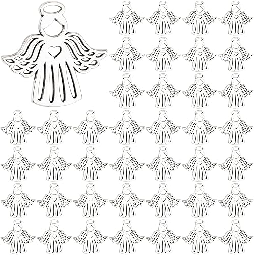 Framendino, 50 dijes de ángel de plata con alas voladoras para collares, joyas y manualidades