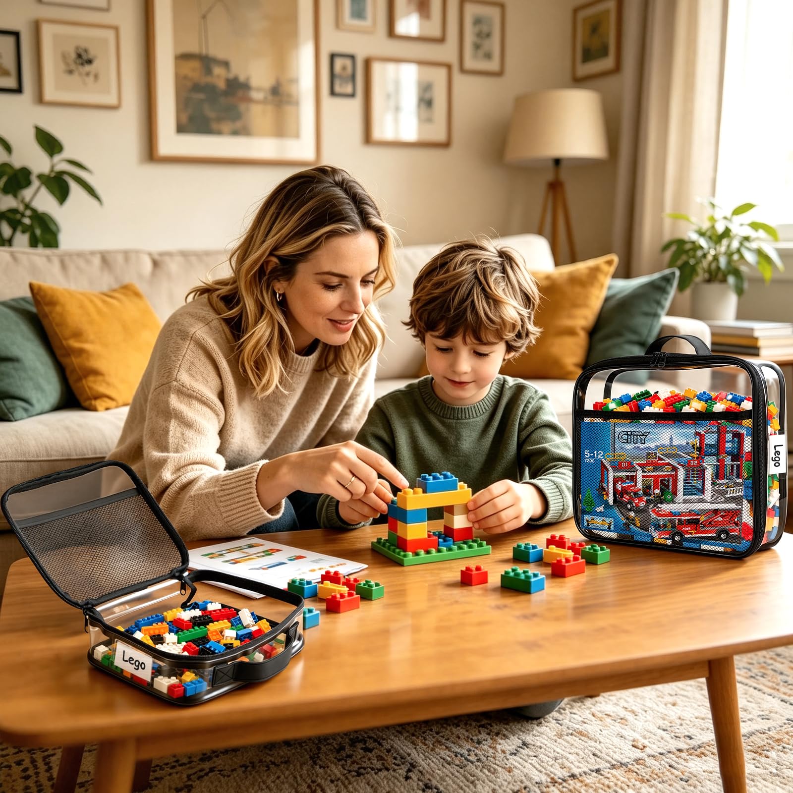 Confezione da 8 organizer per giocattoli, in PVC trasparente, con cerniera, impermeabili, riutilizzabili, per puzzle, blocchi da costruzione, giochi da tavolo, cancelleria, libri per bambini (grande