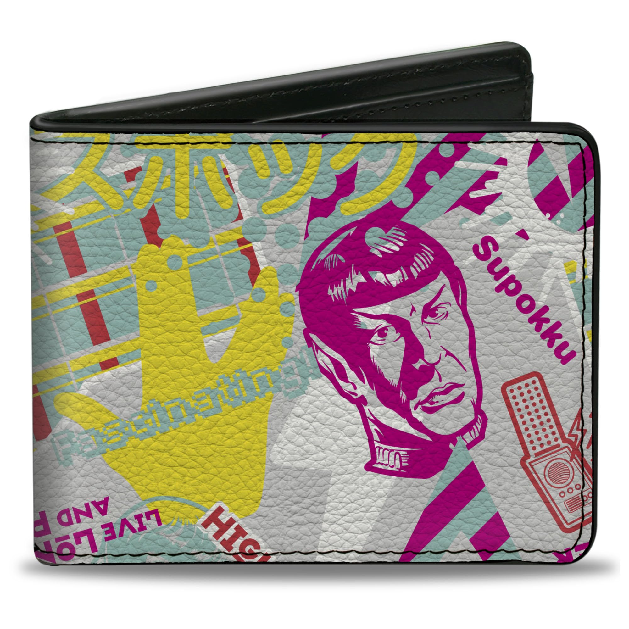 Buckle-Down Paramount Network Bifold Wallet with Standard Billfold and Card Slots, Star Trek Spock Icons Collage White Multi Color, Vegan Leather