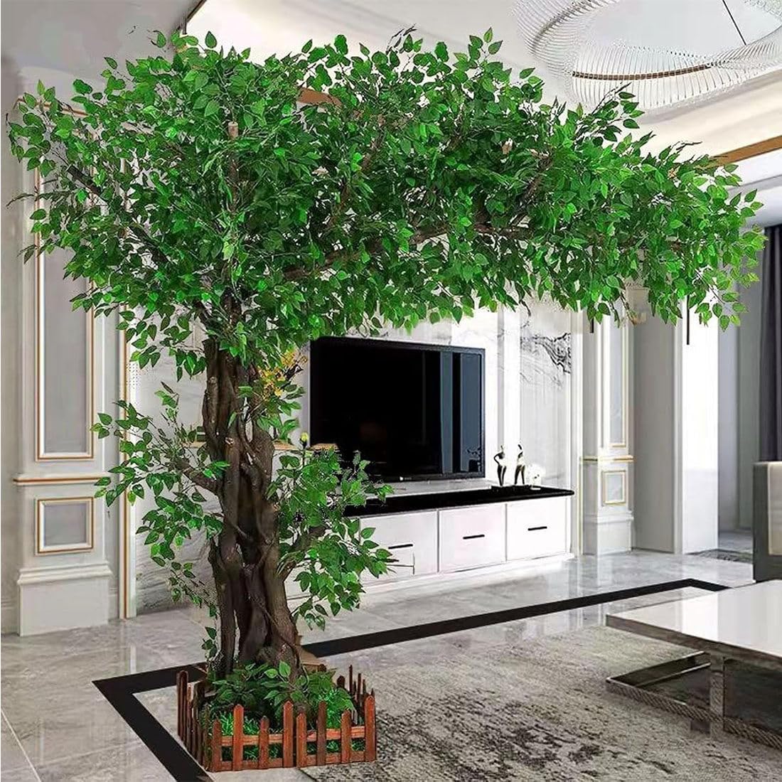 Albero artificiale di Banyan verde per decorazione d'interni, pianta da pavimento 2x2m per hotel, centri commerciali, salotti, paesaggistica e decorazione domestica