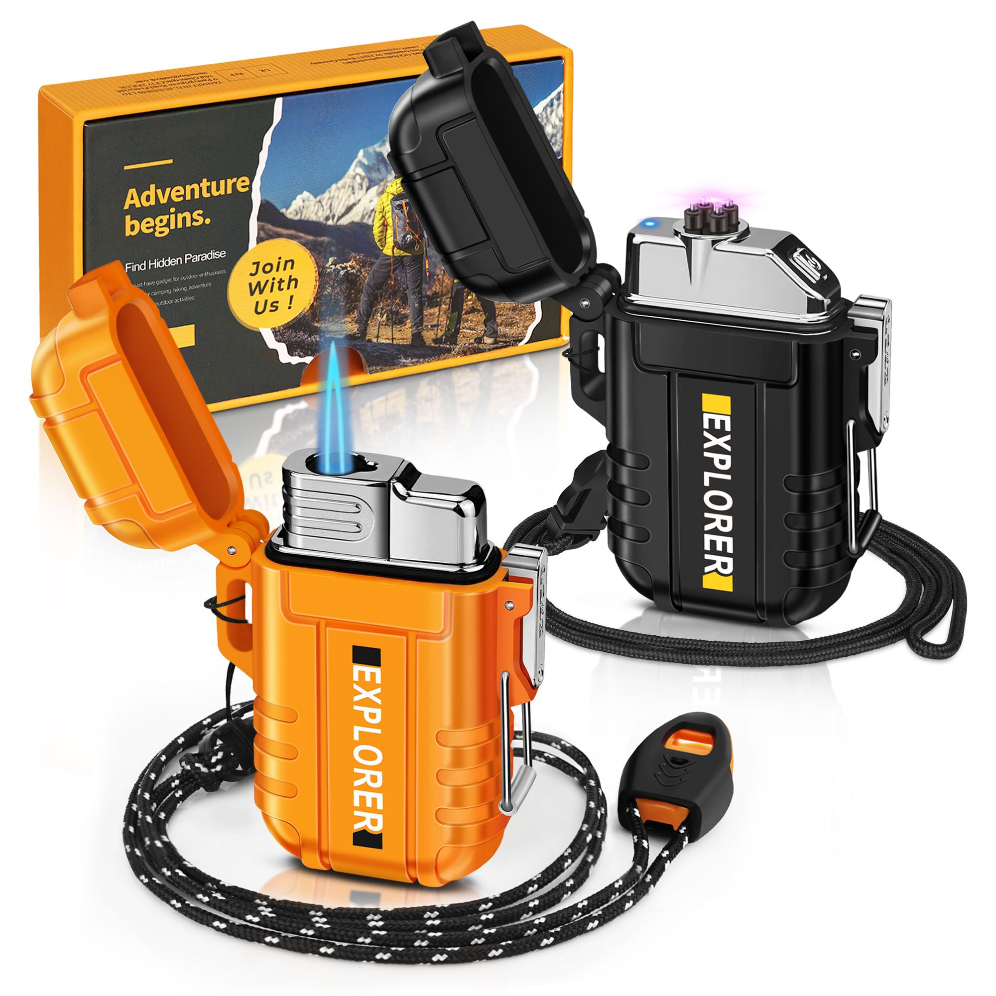 Lafagiet 2 Pack Electric Lighter+Flashlight Lighter, USB C Charging &  Butane Gas Refill, Waterproof, Windproof Lighters Multipack for Candle,  Camping, ...