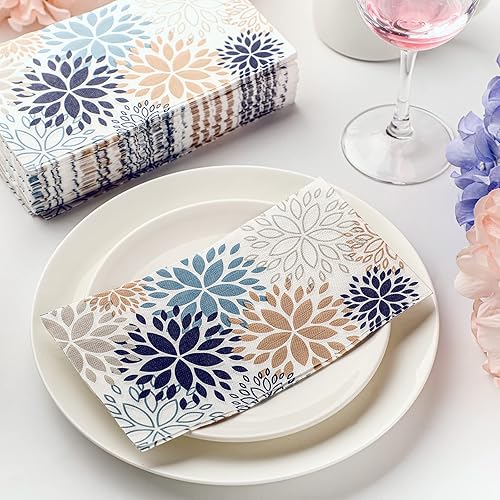 Miniatura 3 de Karenhi 200 toallas de papel de mano florales de 2 capas de flores de dalia para invitados, toallas de papel de primavera para baño, toallas de mano