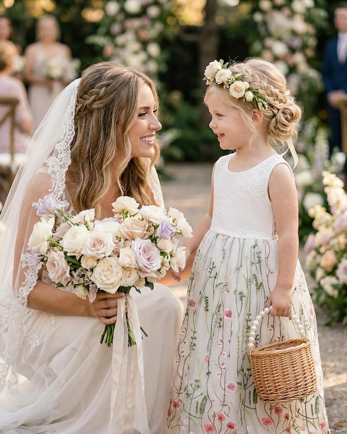 2Bunnies Girl Floral Embroidered Tulle Flower Lace A-Line Garden Flower Girl Dress