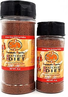 SPPRANDOM Sustainable Aquatics .8mm Dry Hatchery Diet - 4 oz. or 8 oz. Bottle. Use for Color, Vigor, Health. Use What The Hatchery uses!!! Hatchery Fish Food! Slow Sinking pellets. (8 oz.)