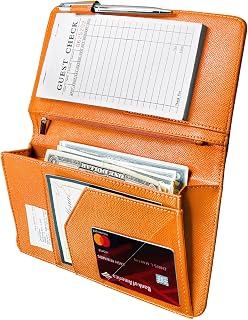 Mymazn Server Book with Zipper and Magnetic Pocket, Cute Waitress Book Server Booklet, Serving Book Fits Server Apron with High Volume Pocket, Orange