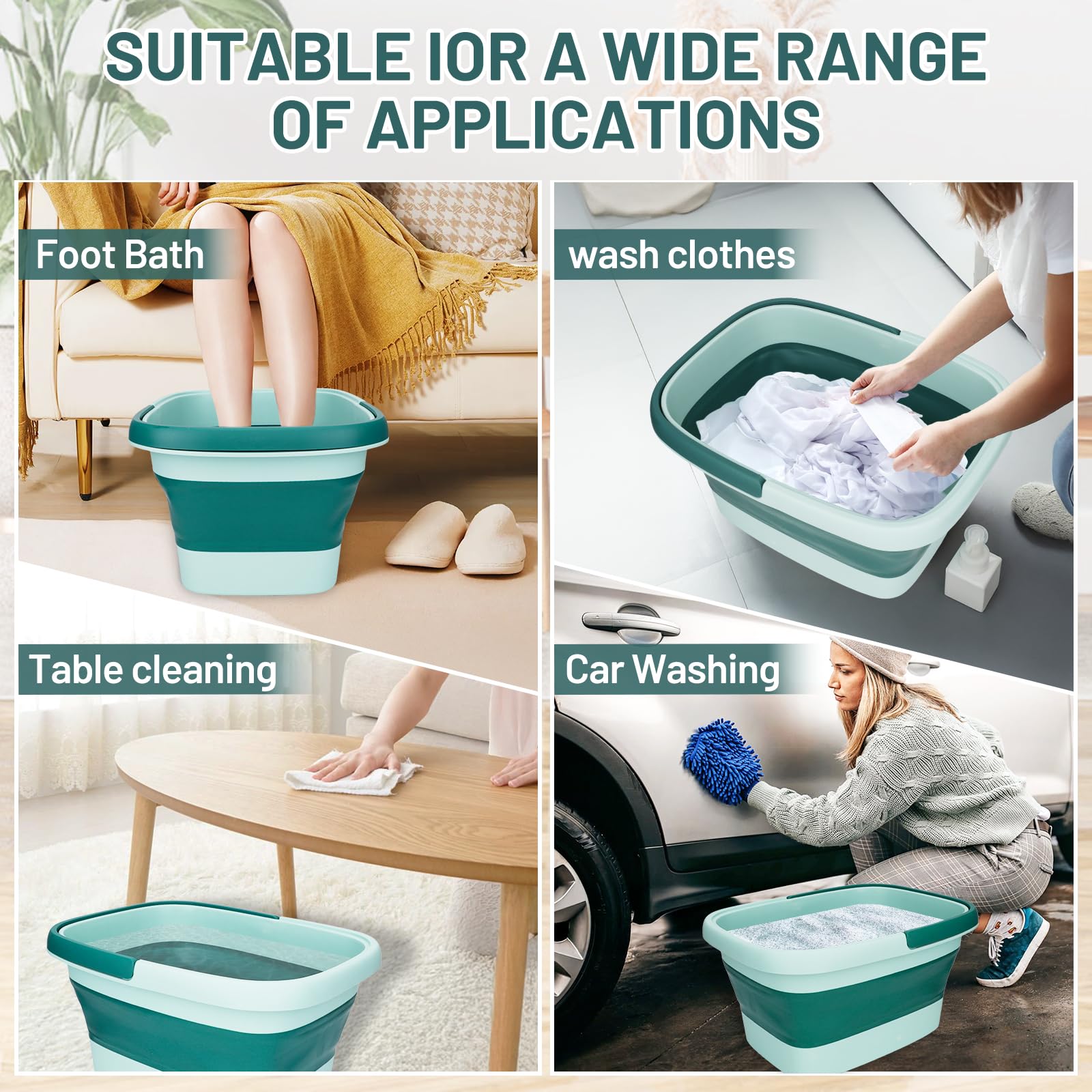 Pediluvio pieghevole per Pediluvio da 15L con Manico e Rulli massaggianti,Bacinella pieghevole,Vaschetta pedicure,Idromassaggio Plantare,Ergonomica,Leggera e Salvaspazio – Verde Chiaro