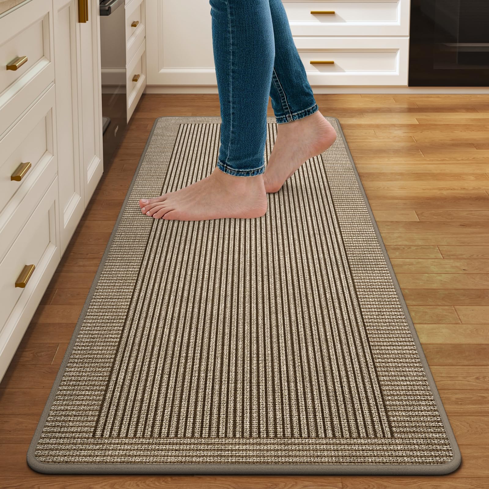 Quqei Kitchen Mats for Floor, Non Slip Kitchen Runner Rug, 43x120 CM Brown