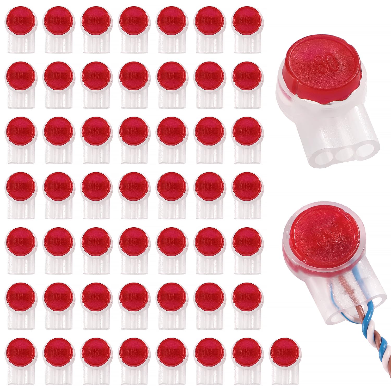 Lyeteung 50 PCS UR2 Cable Connectors, UR2 Gel Crimps, Telephone Wire Connectors, 3 Way Gel Filled Connector, Jelly Crimp Wire Connectors, for Data Cable Telephone Wire, Red