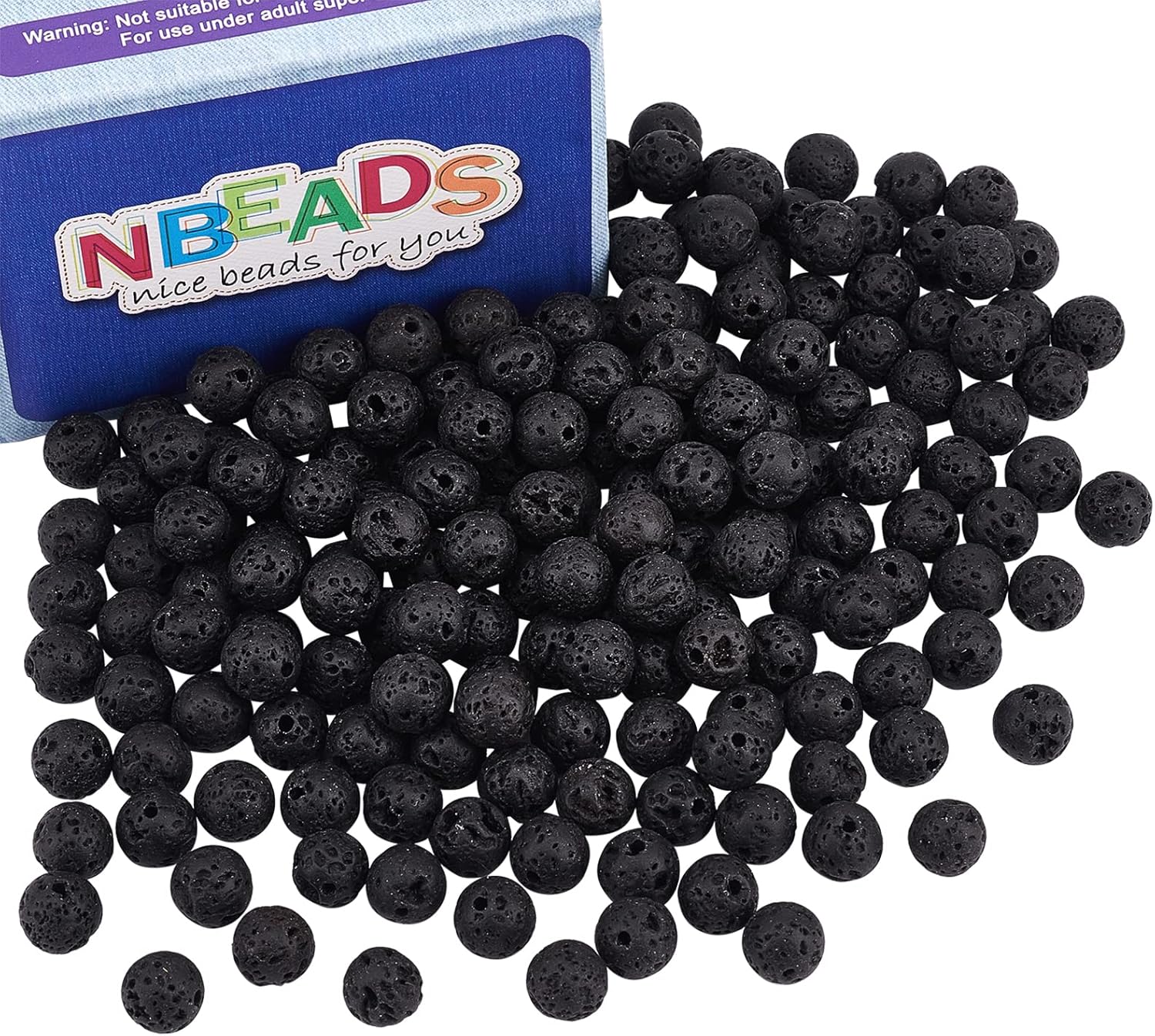 NBEADS 8mm Natural Black Lava Beads, Gemstone Round Chakra Beads, Diffuser Essential Oils Yoga Volcanic Rock Beads Loose Beads for Jewelry Making, About 150-160 Pcs