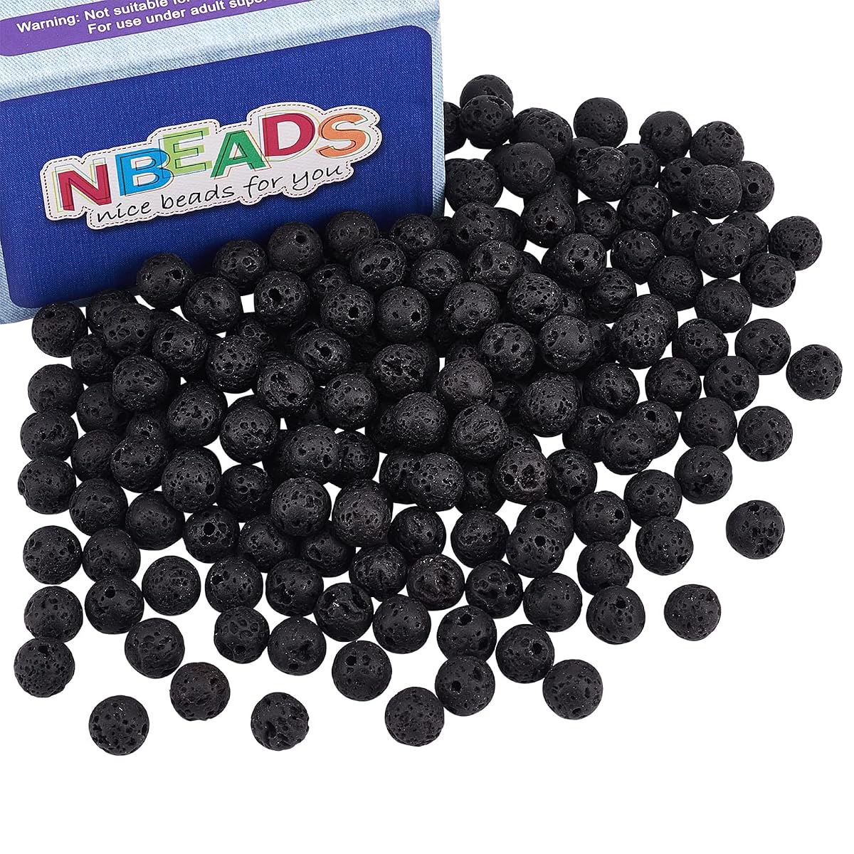 NBEADS 8mm Natural Black Lava Beads, Gemstone Round Chakra Beads, Diffuser