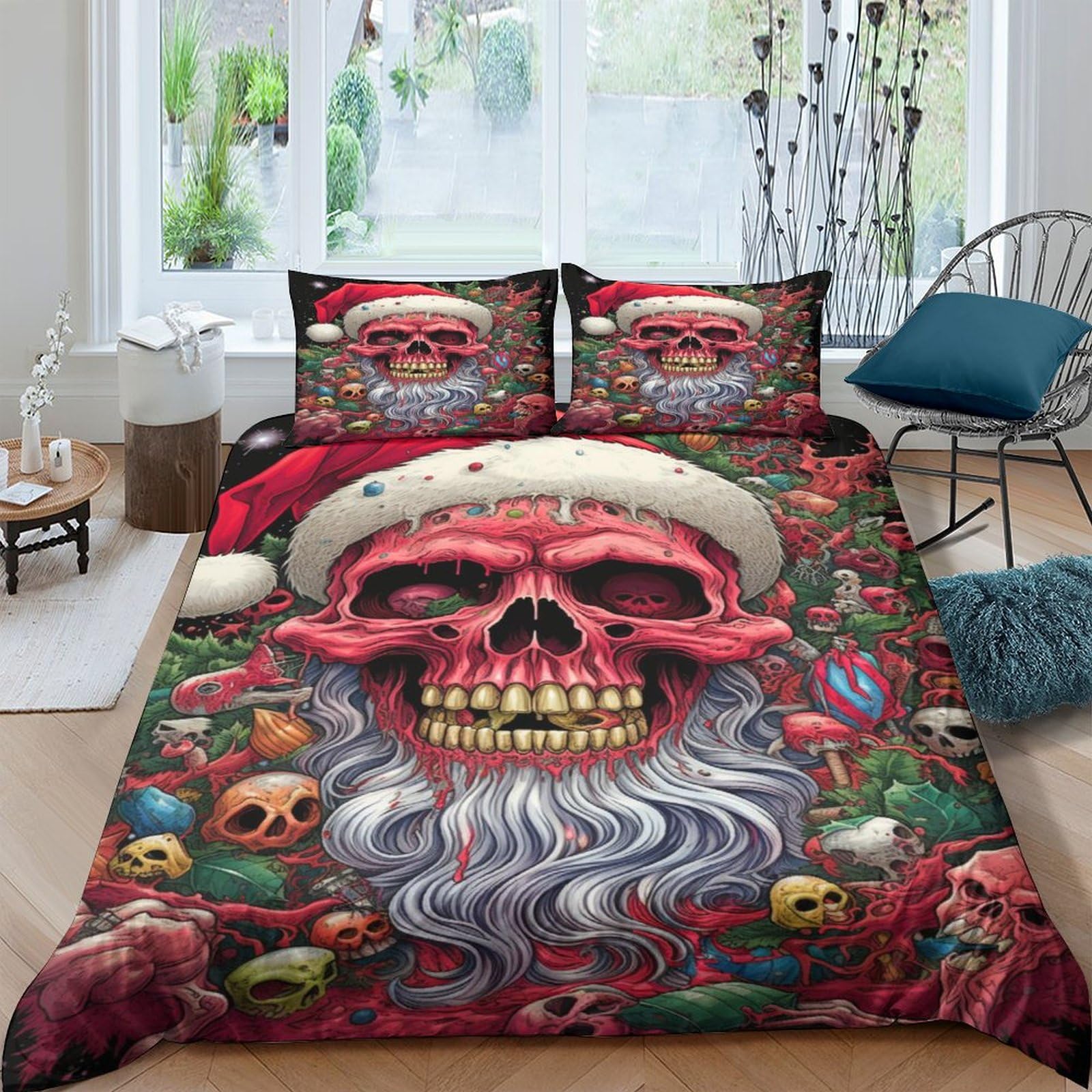 Housse de couette gothique 3D crâne en microfibres 220x240cm pour lit King size