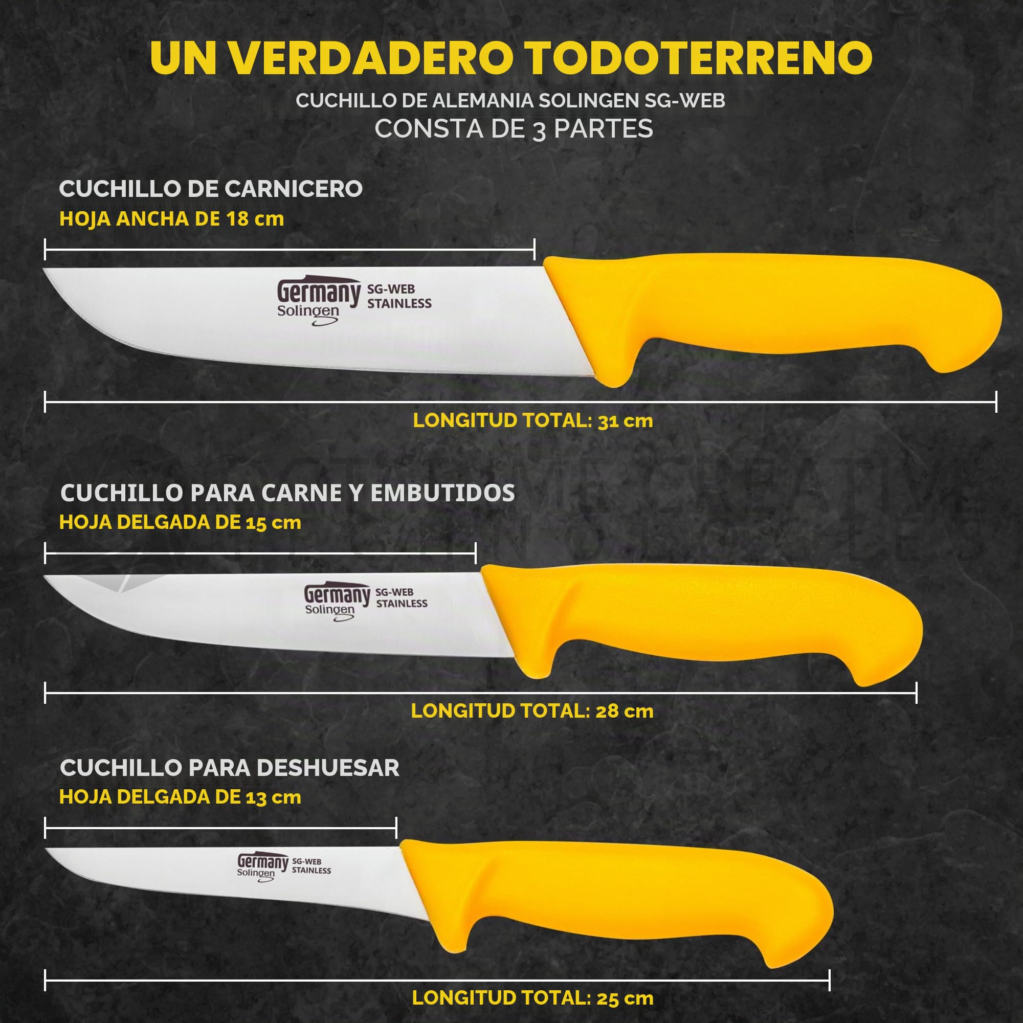 Germany Solingen Juego de cuchillos profesionales de 3 piezas, cuchillo para matar con mango antideslizante para carniceros profesionales y cocinero aficionado, juego de 3 cuchillos de carne