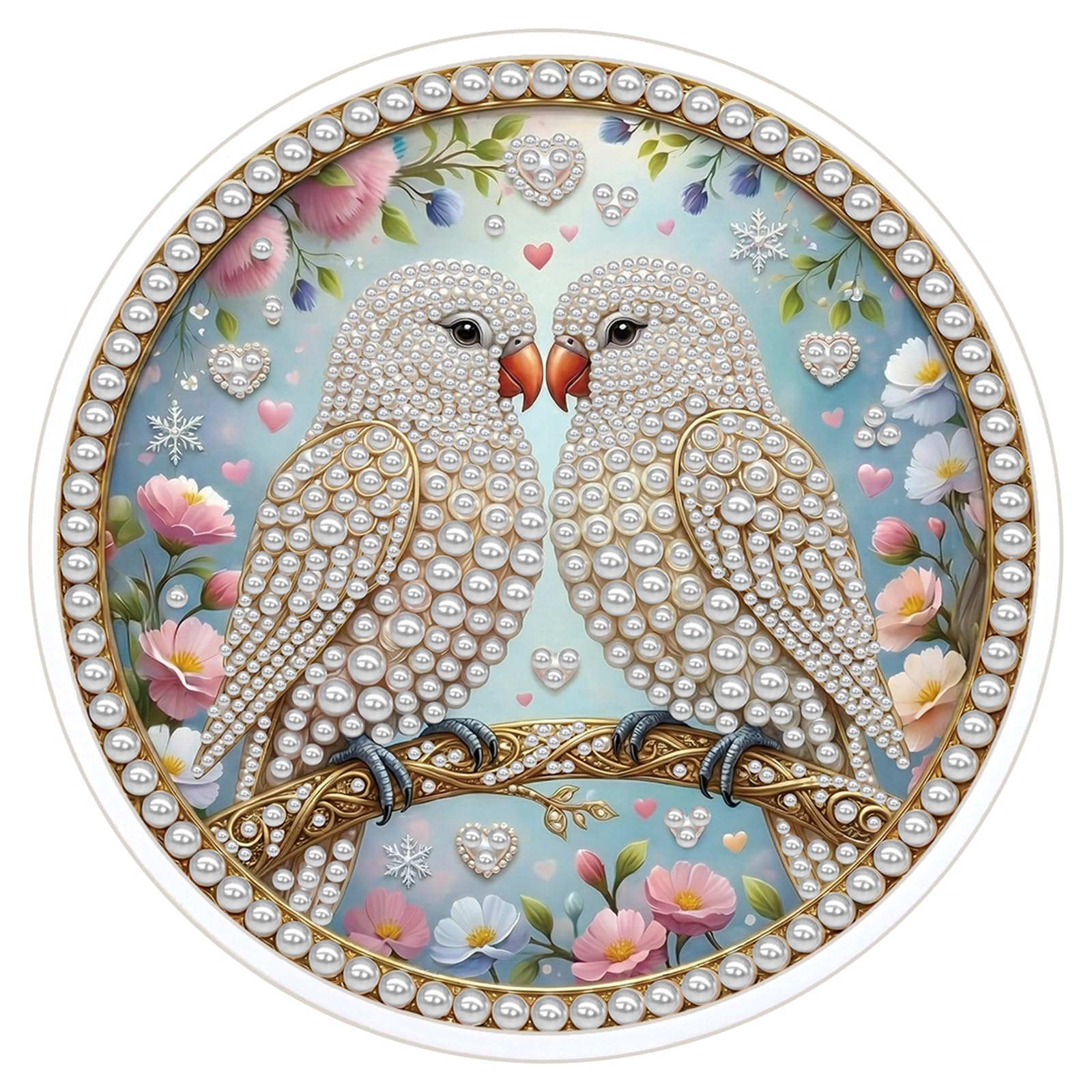 POETRYDRAW Lovebirds DIY Pearl Painting Kit with Round Frame & Tassel 9.25x9.25inch Pearl Painting Art Kits Pearl Dot Painting for Adults Beginners Home Wall Decor