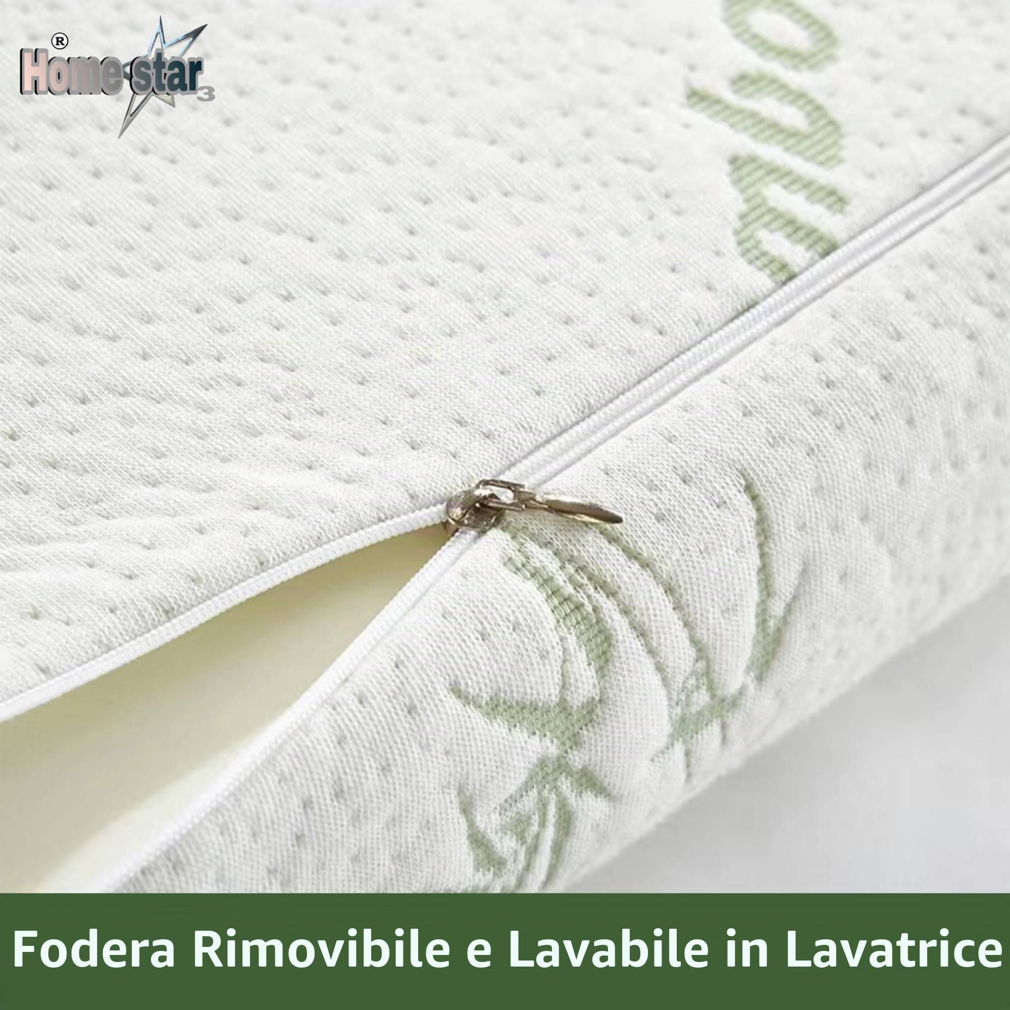 Cuscino cervicale viscoelastico 60 x 40 cm Ergonomico, Memory Foam a rimbalzo lento, fodera in bambù traspirante e lavabile, ortopedico per dolore al collo, dormire lateralmente