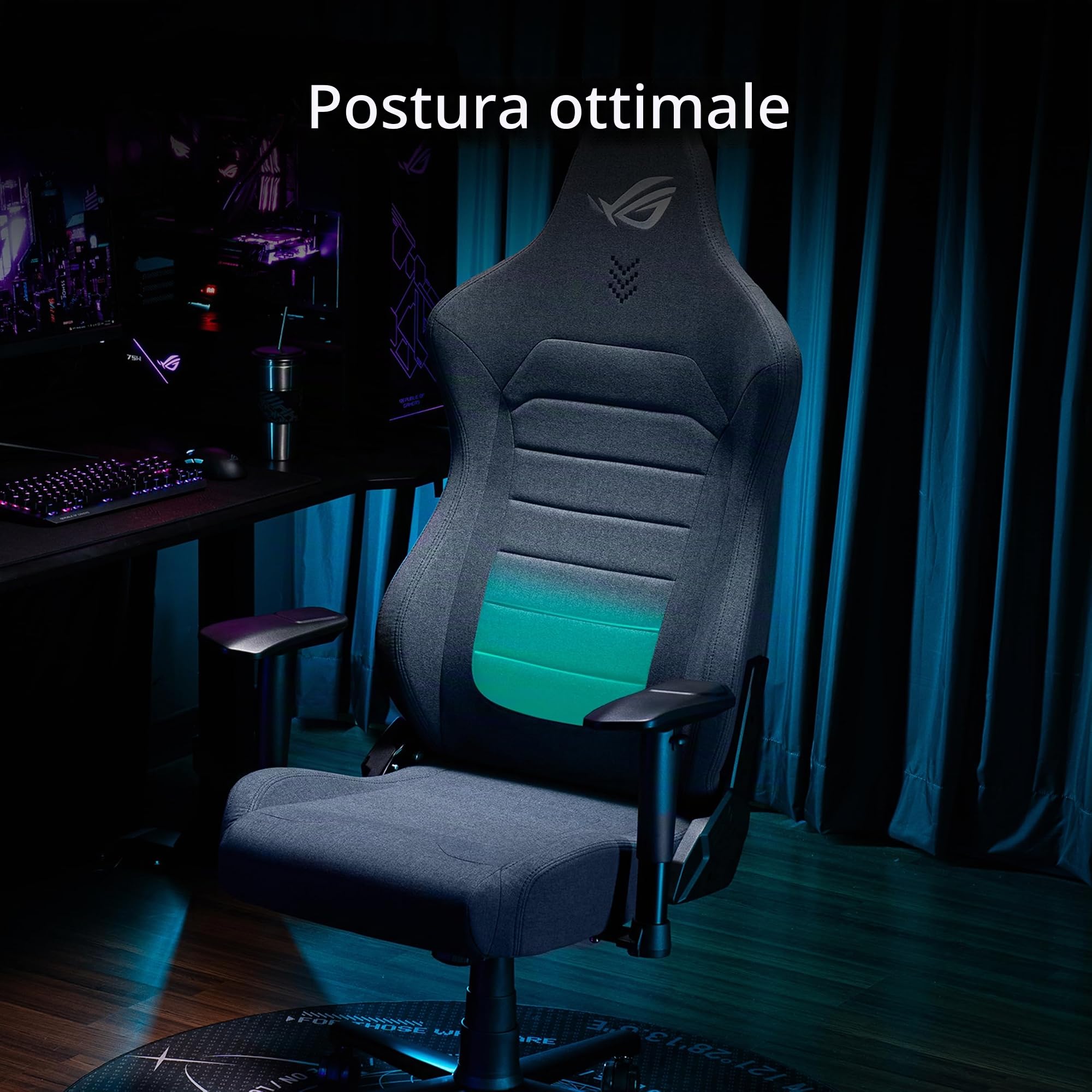 ASUS ROG AETHON FABRIC, Sedia Gaming Ergonomica, Supporto Lombare, Grigia | Struttura in Acciaio, Braccioli 2D Imbottiti, Rivestimento in Tessuto e Cuscini in Schiuma, Peso Massimo Supportato 136kg