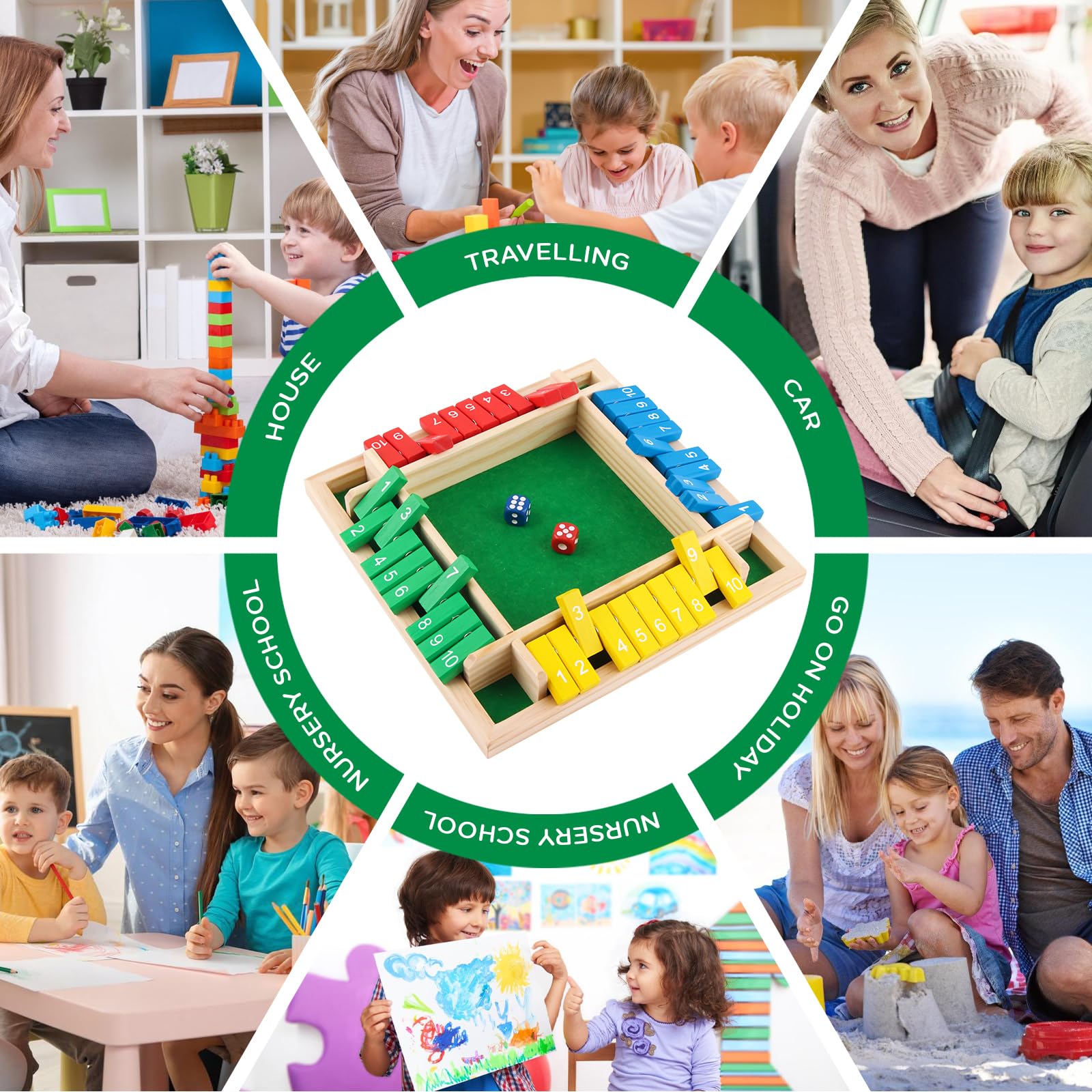 ACTOYS Shut the Box, Giochi da Tavolo, Dadi da Gioco con 2 Dadi, Gioco per 4 Giocatori, Classico Gioco da Tavolo, giochi da tavolo, Gioco di Matematica per bambini e adulti (B)
