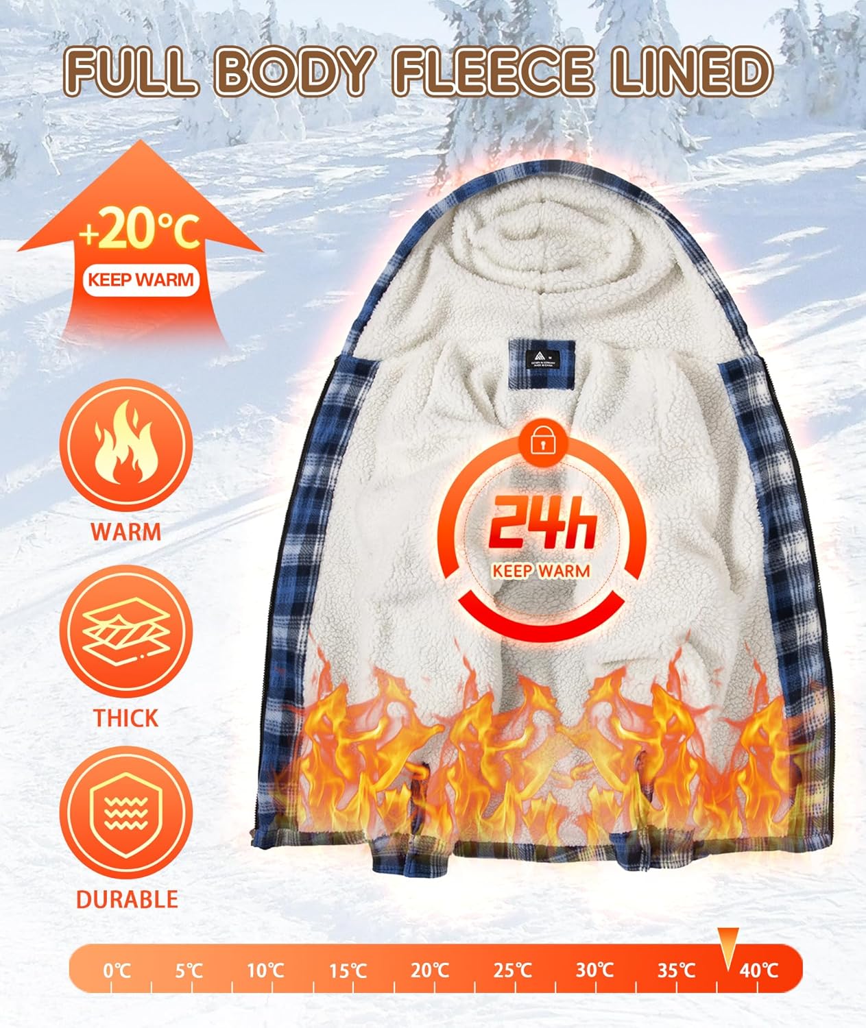 Mens Plaid Full Zip Hoodie Warm Flannel Shirt Jacket Fleece Lined Outerwear Coat with Hood - Image 4