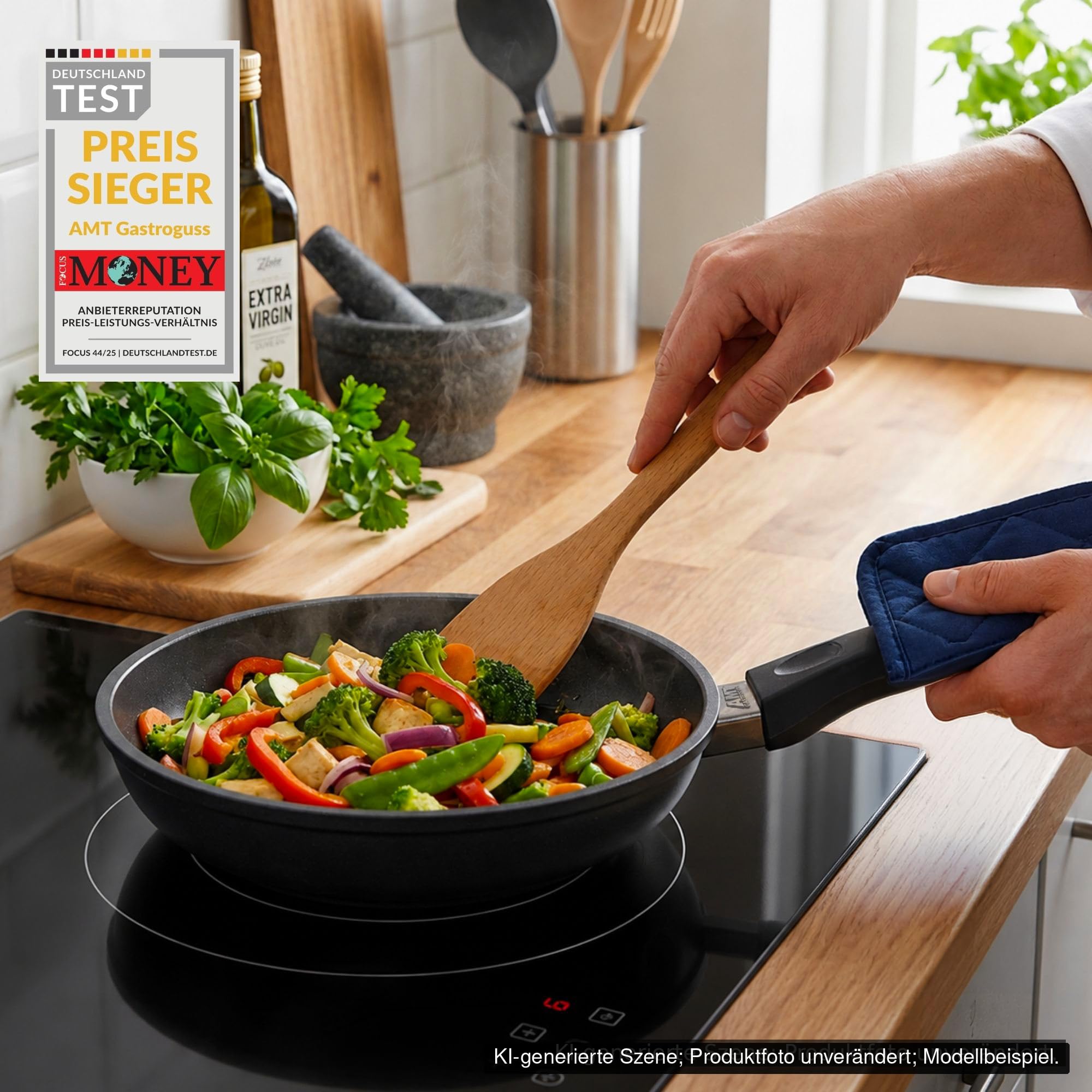 AMT Gastroguss Bratpfanne 28 cm Ø Schwenkpfanne 4 cm hoch, fester Stiel, nicht induktionsgeeignet, Lotan® Antihaft-Veredelung, Gusspfanne (Aluguss), AMZN-428