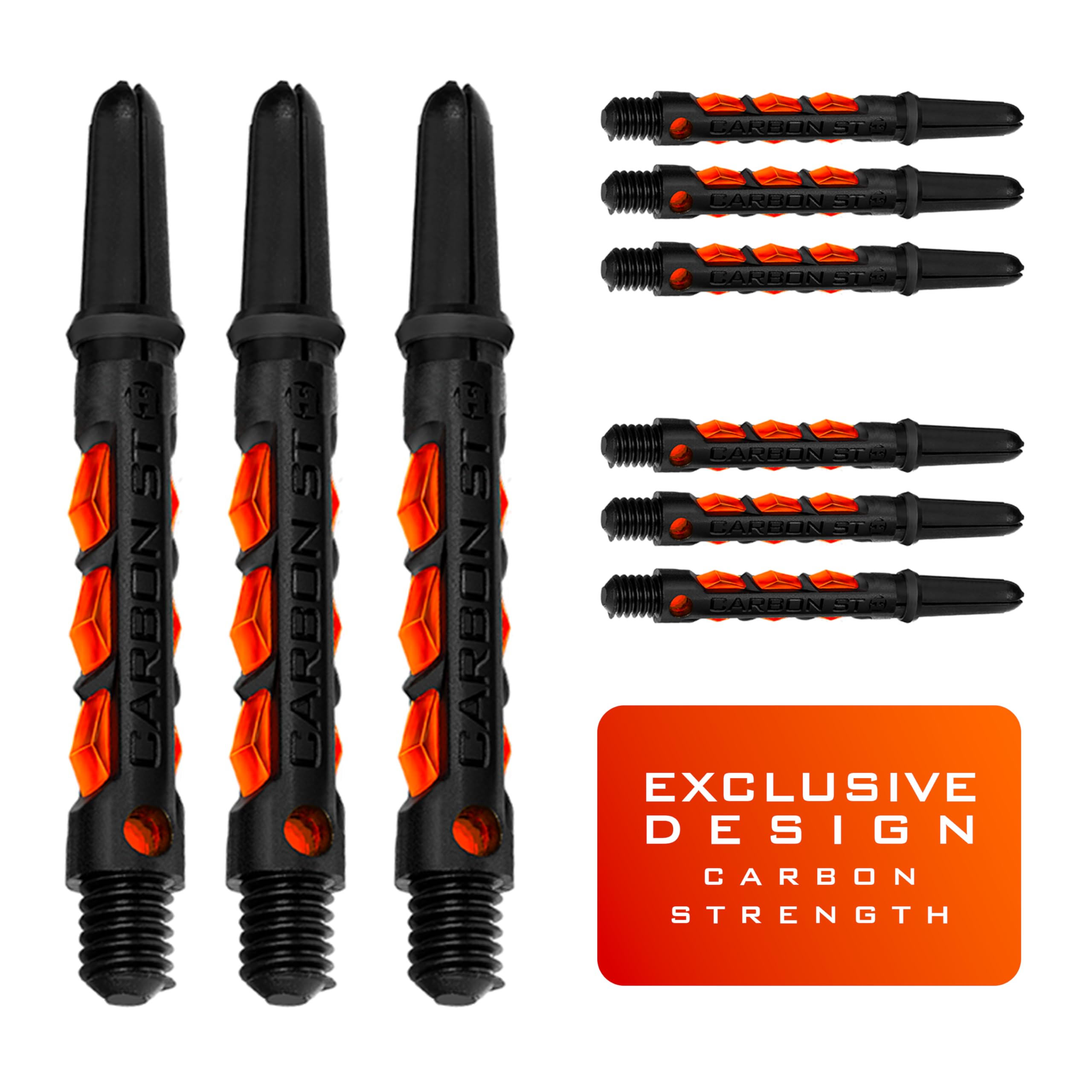 Harrows Darts 3 x Sets of Carbon ST Dart Stems - 9 Dart Shafts in Total - Available in 3 sizes - Tough Carbon Composite (ORANGE, Short)