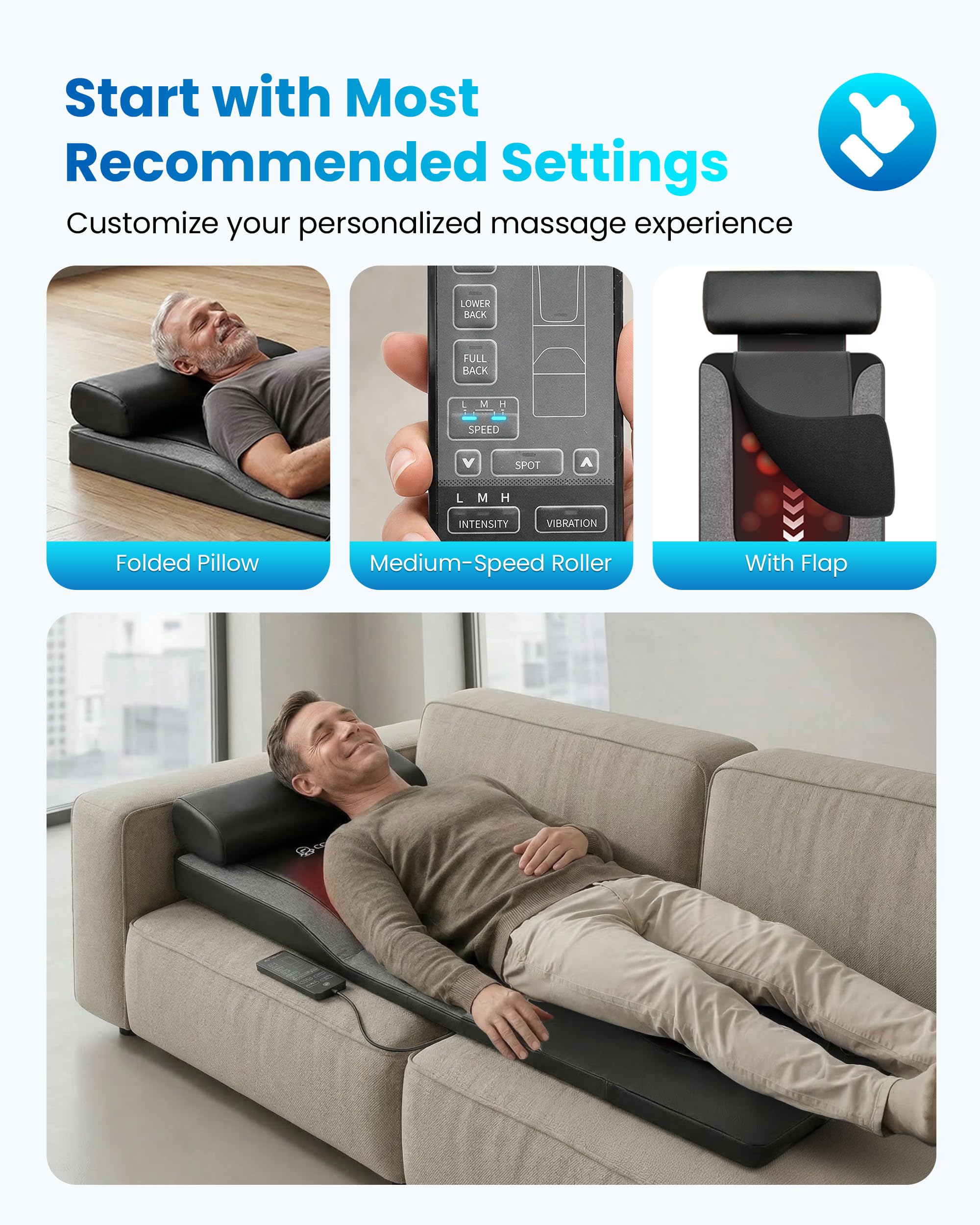 COMFIER Colchoneta de Masaje Cuerpo Completo con Calor y Masaje Shiatsu en la Espalda, Masaje Profundo, Masajeador de Espalda Función de Vibración, Apta para Sillas, Sofás o Camas, Regalo Mujer Hombre