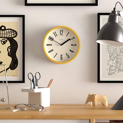 Miniatura 3 de JONES CLOCKS Reloj de pared para bañera de hidromasaje, pequeño reloj redondo retro, 8 pulgadas, amarillo mostaza, números fáciles de leer, ideal