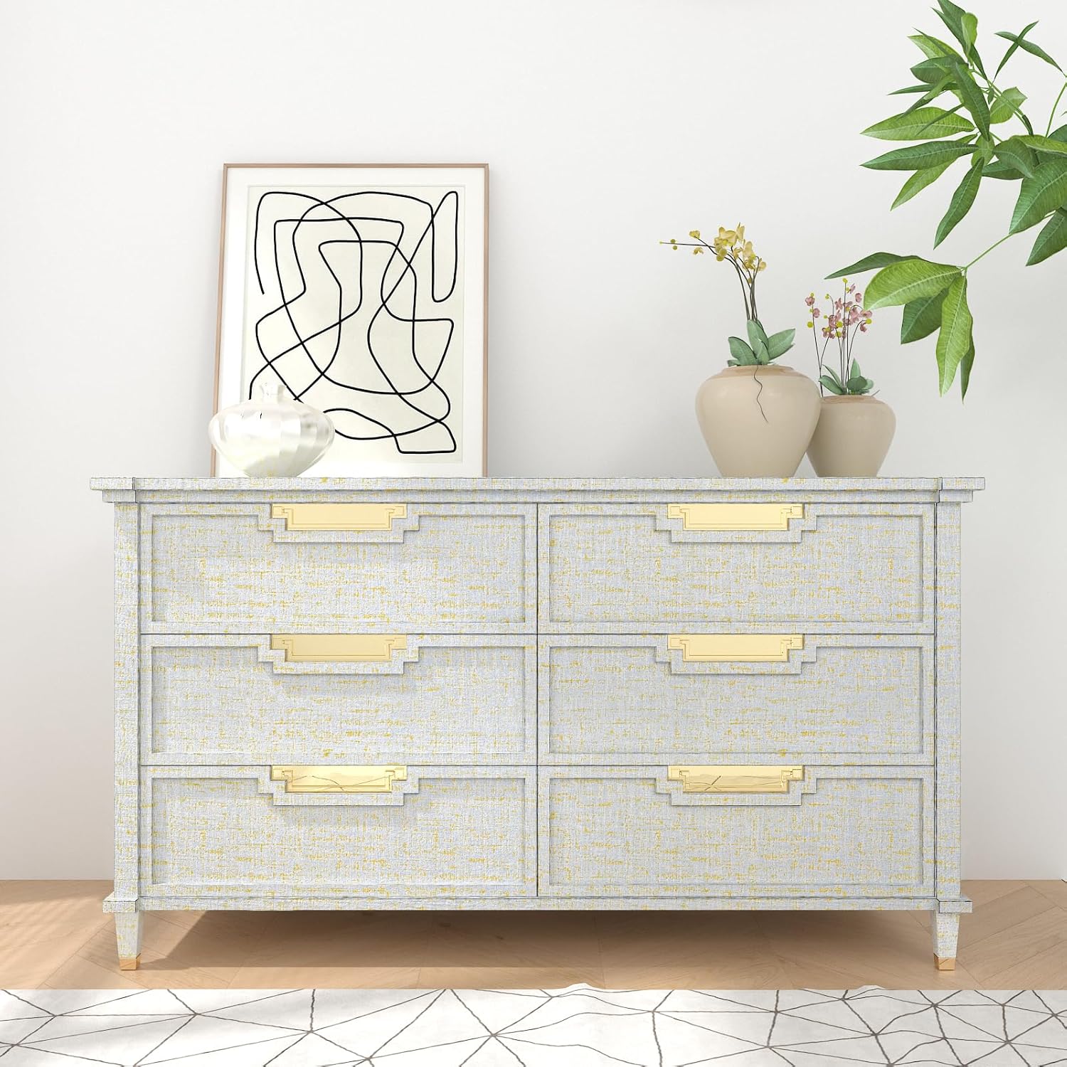 Pale Green and Gold Grasscloth Wallpaper Textured Faux Grasscloth Contact Paper Waterproof Removable Linen Woven Wallpaper 15.7"x160" Thick Gold Green Vinyl Wrap for Cabinets Bedroom Walls