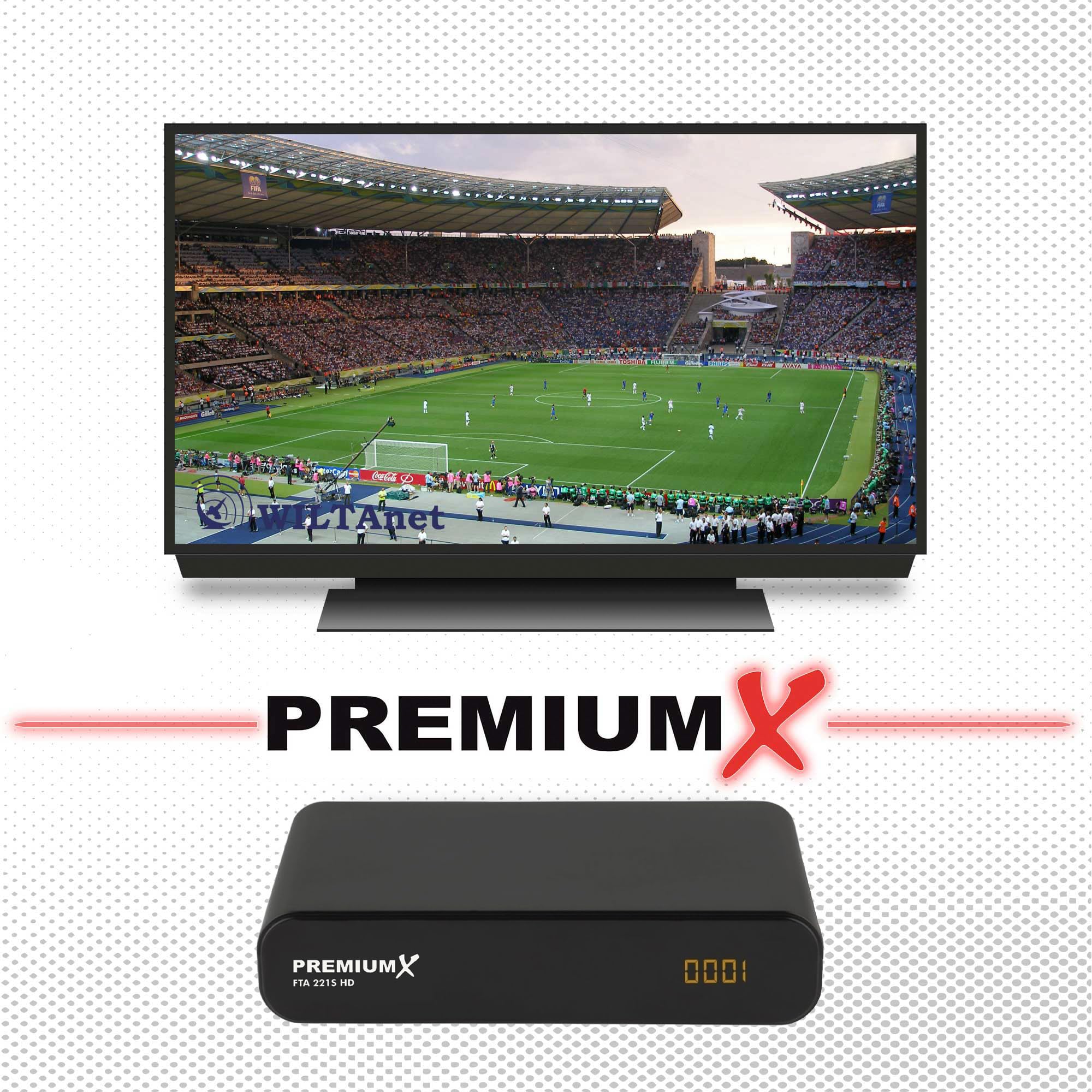 Receptor de satélite Premium X HD 221S - DVB-S2 FTA Receptor de satélite digital compatible con Unicable, HDMI y SCART, reproductor multimedia USB, transmisor alemán compacto preinstalado