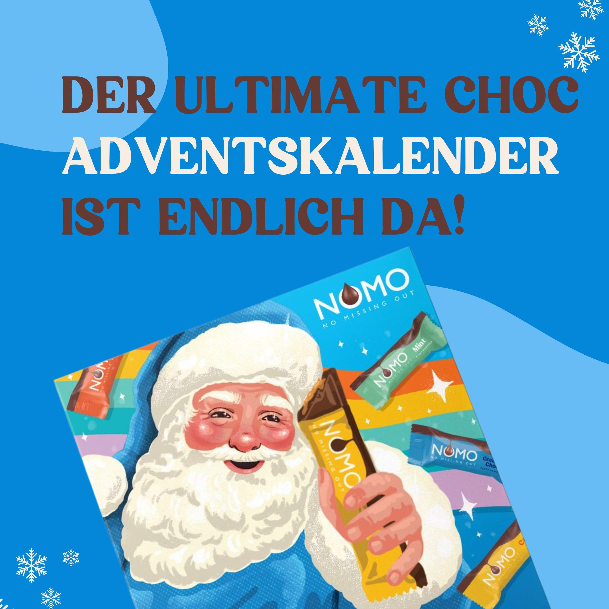 NOMO Mixed Mini Riegel Adventskalender - 320g - Allergenfreie Weihnachten - Laktosefrei, Glutenfrei, Nussfrei, Eifrei - Rainforest Alliance Zertifiziert - 100% Vegan