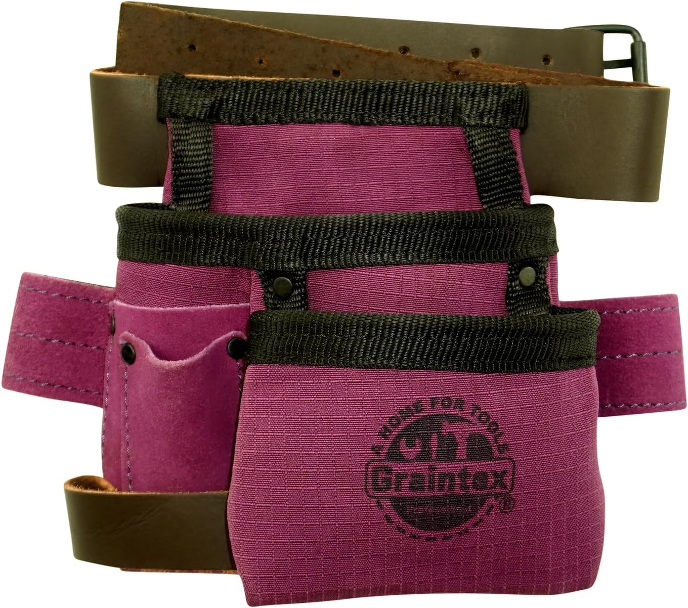 Graintex 4 Pocket Children Tool Pouch, Ripstop Canvas Double Layered, Leather Trims, Kid's Real Tool Bag, Boys and Girls Tool Belt for Home Improvement, 1.1/2" Leather Belt, Hammer Loop