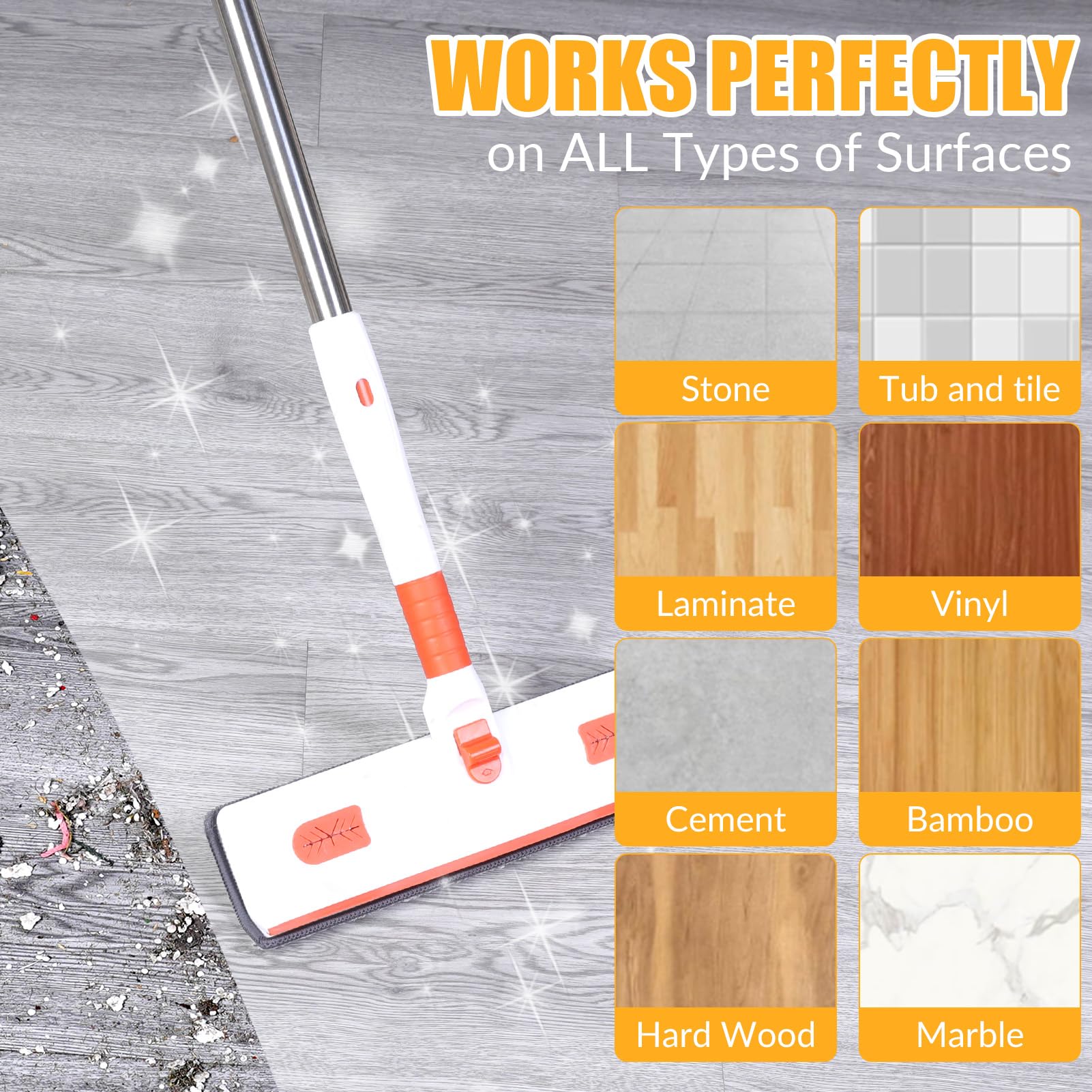 Mopa de pared con mango largo, herramienta de limpieza de vidrio para ventanas de techo, fregona de limpieza de pared con mango retráctil con 4 paños de repuesto de fibra reutilizables