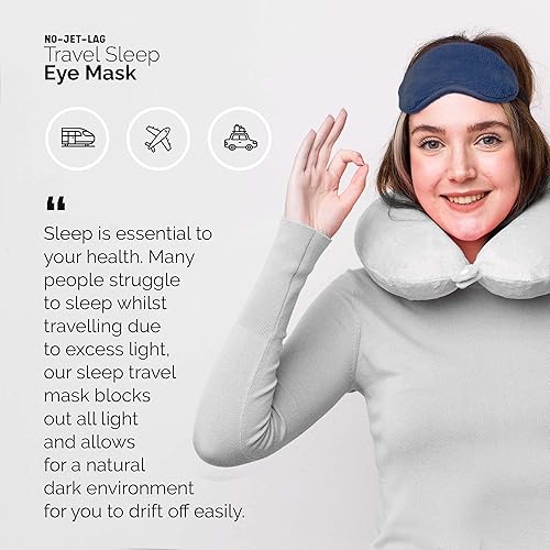 Miniatura 2 de Máscara de ojos de viaje cómoda sin jet Lag con correas ajustables acolchada suave azul marino esencial de viaje bloquea la luz mejora la calidad