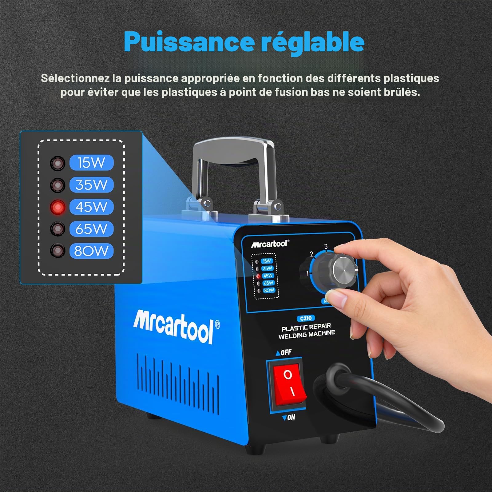 PLAYOCCAR Kit de soudage plastique 80W avec 600 agrafes thermiques, Machine de soudage plastique à agrafes 220V, Régulation de puissance en 5 vitesses (15W 35W 45W 65W 80W)