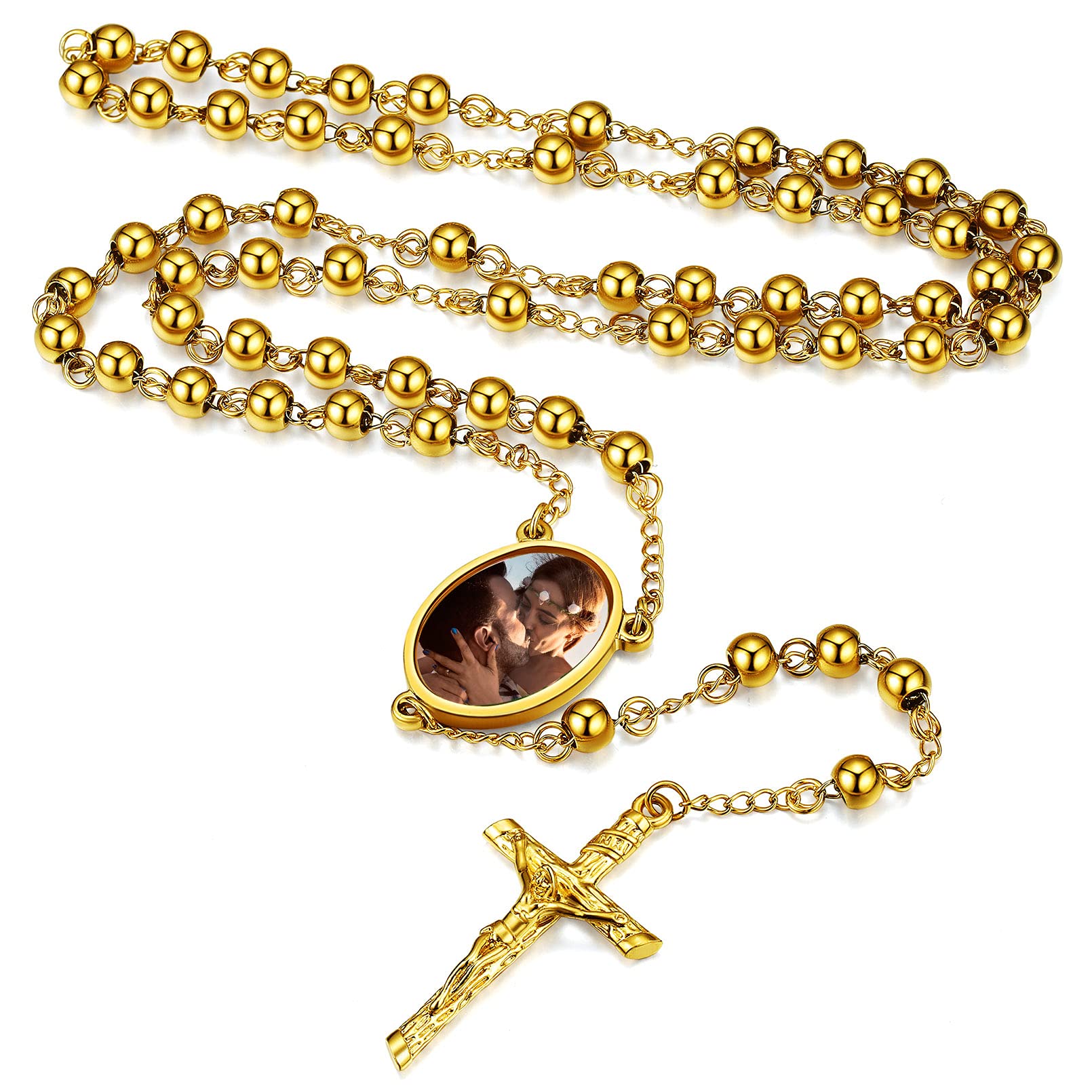FaithHeartCollar Rosario Hombre Mujer Acero Inoxidable 316L Medalla de San Miguel/Benito/Cristóbal/María Cruz Joyería Religiosa para Rezo