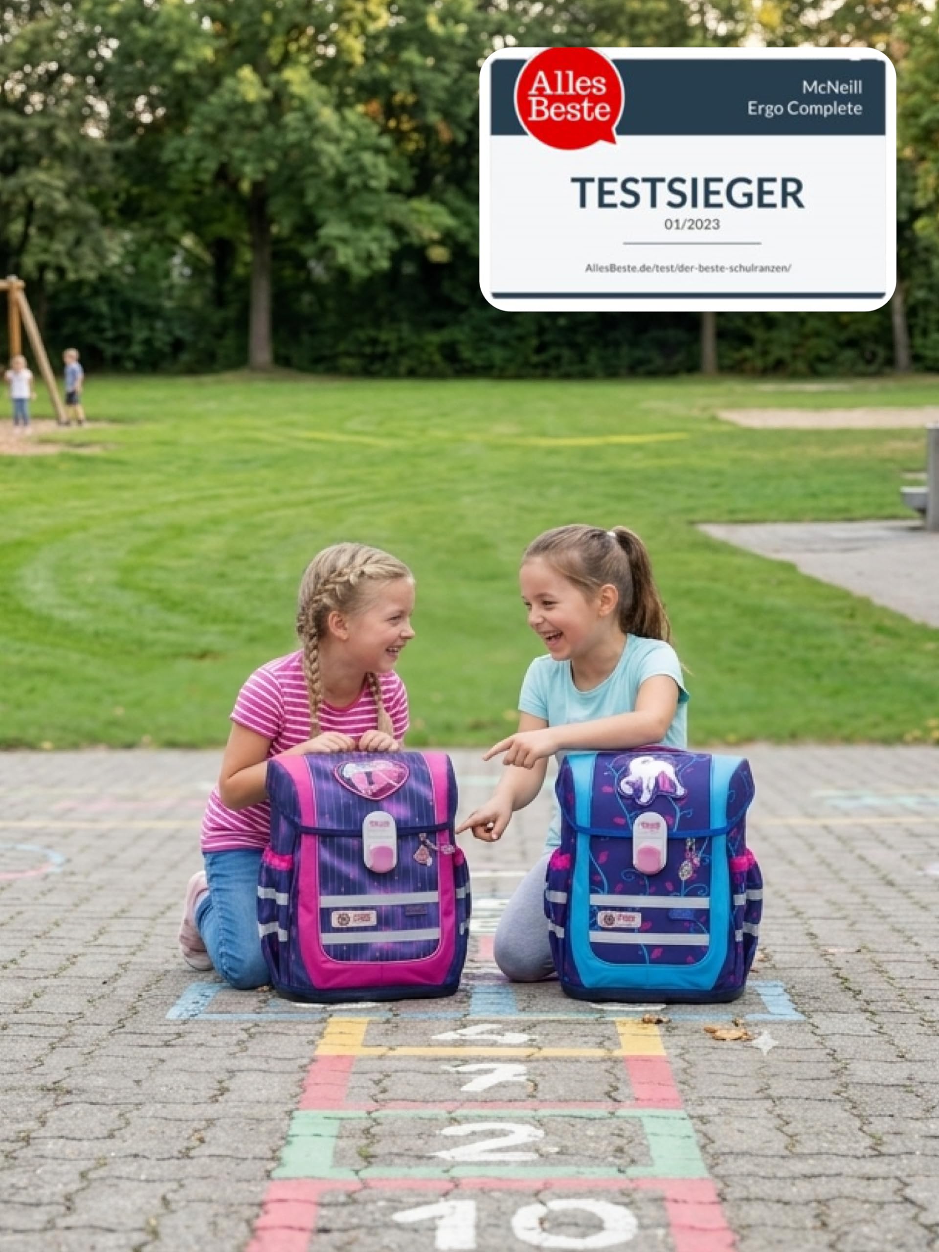 Familando - McNeill Ergo Complete Schulranzen Set - 10-teilig mit Schultüte - Pearl mit Herz Schloss - Ergonomisch & 3-Fach verstellbar - 1150g leicht mit 20L Volumen & Reflektoren - ab 1. Klasse