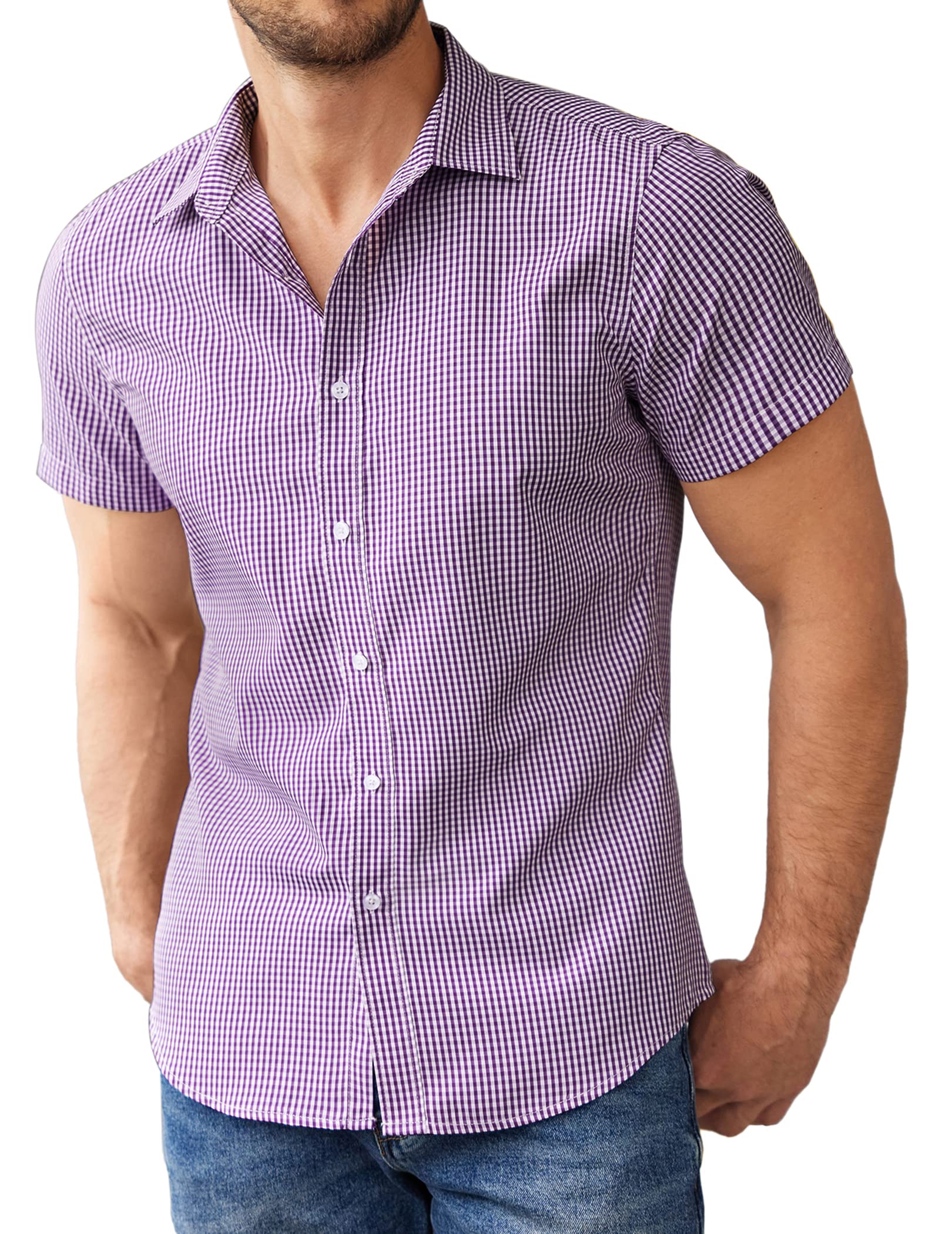 COOFANDY Camisa de manga corta para hombre, camisas de vestir de verano elásticas para negocios, informales, sin planchado, ajuste regular, camisas formales XS-4XL