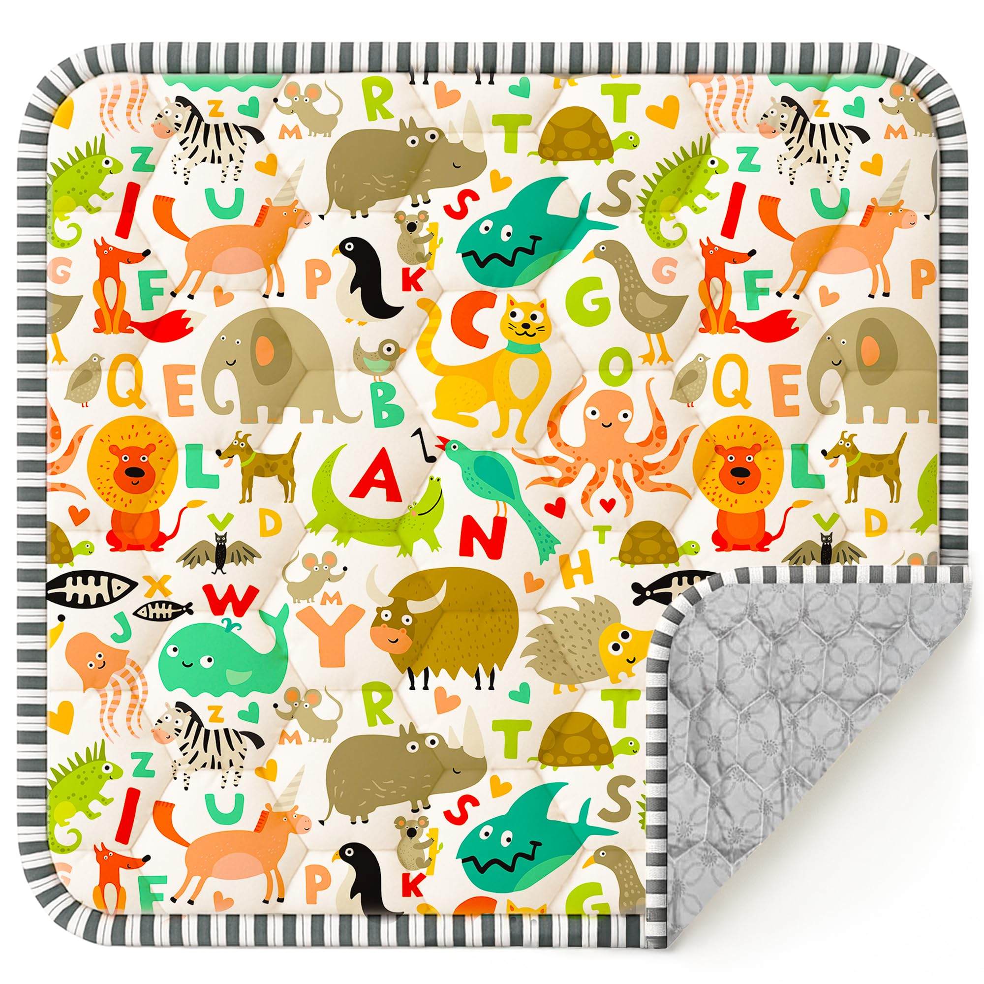 CozyCub Baby Play Mat for Floor 50x50, Soft Foldable Playpen Mat for Floor, Thick Foam Padded Non-Slip Waterproof Washable Baby Crawling Mat for Toddlers Infants (Animal Print)