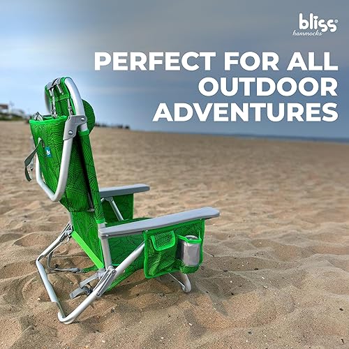 Vista 12 de Bliss Hammocks BBC-350-BF Silla de playa plegable, 5 posiciones reclinables, bolsa enfriadora desmontable, flor azul