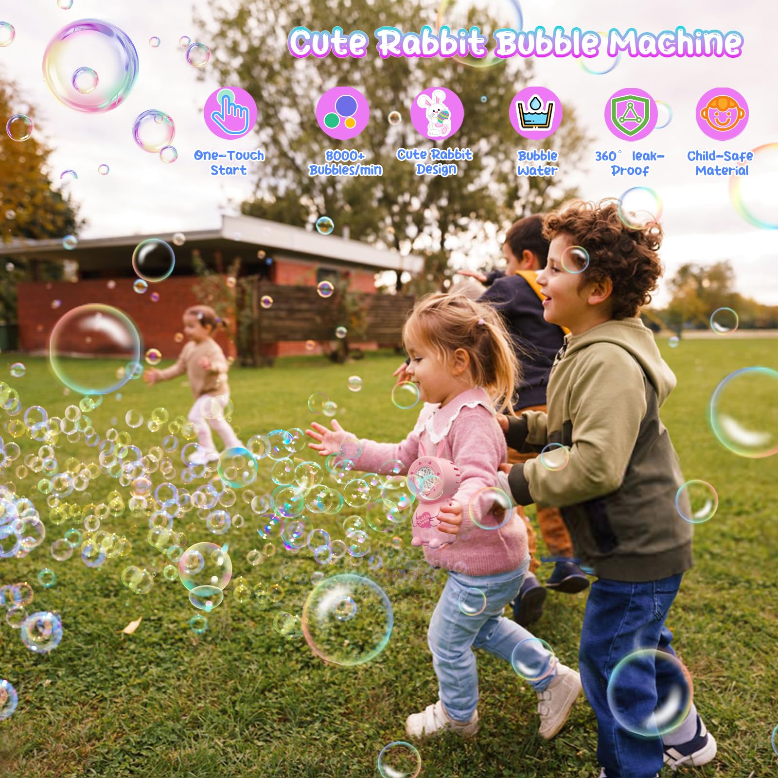 Easter Gift Bunny Bubble Machine, Children's Bubble Blowing Toy with Bubble Solution/8 Holes/8000+ Bubbles/Minute - Image 2