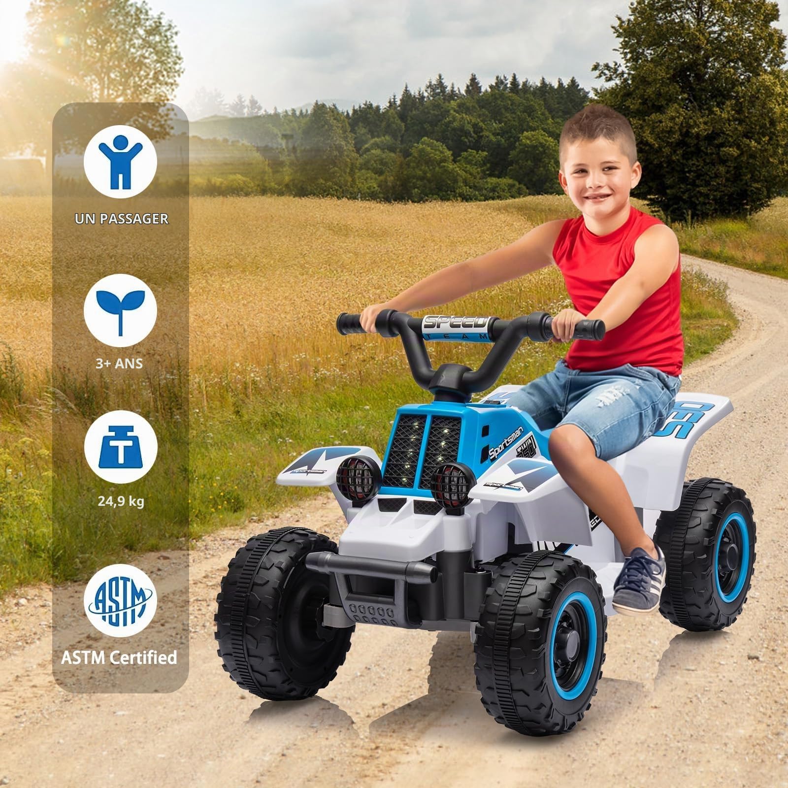 Garvee Quad Électrique Enfant 6V, Voiture Électrique pour Enfants avec LED Et Musique, 1,8 km/h avec Klaxon, Démarrage par Un Bouton, Longue Autonomie, ATV pour Enfants 3+ Ans
