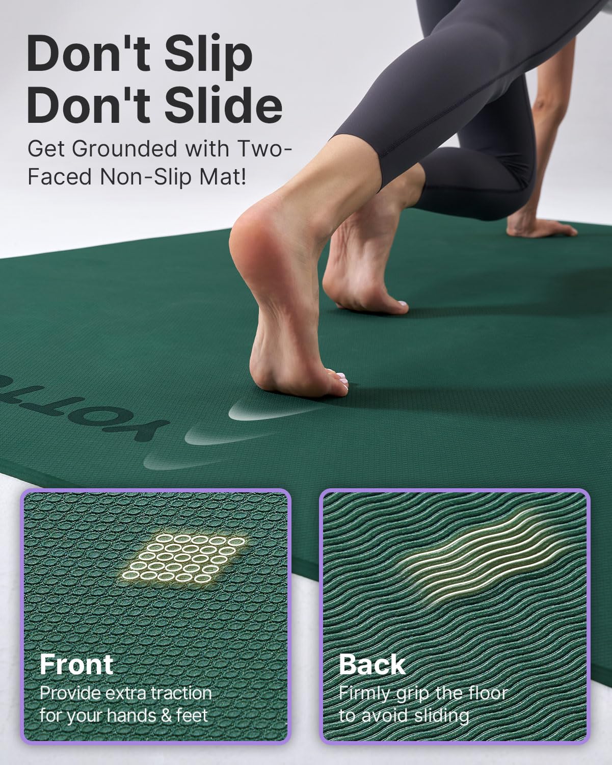 YOTTOY Tapete de yoga grande (75 x 52 x 1/2 pulgadas), tapete de ejercicio de TPE extra ancho, tapete de entrenamiento antideslizante para pilates, fitness, descalzo, estudio de gimnasio en casa con