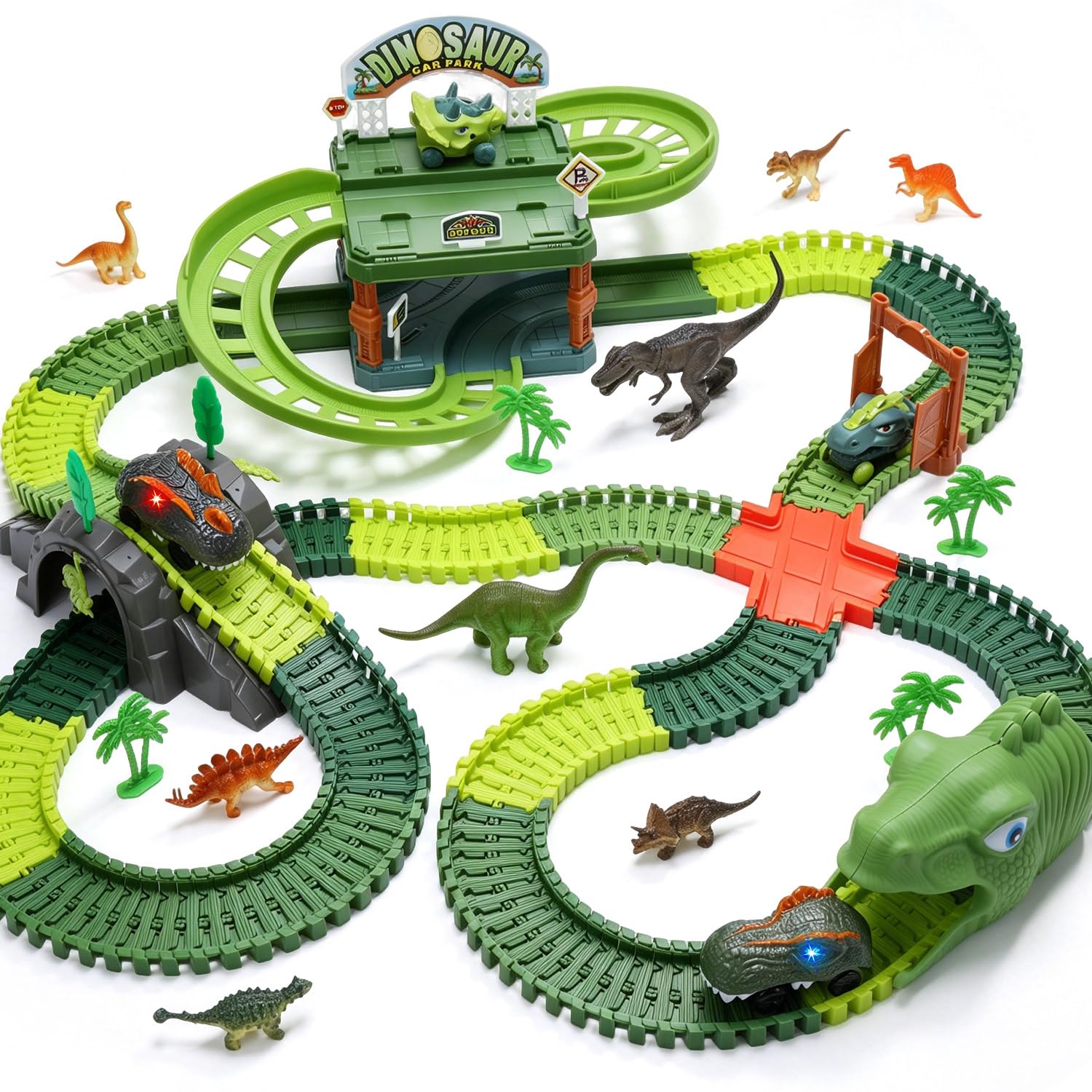 EagleStone 266 PCS Dinosaur Track Toys with Double-Level Parking Garage — image 1