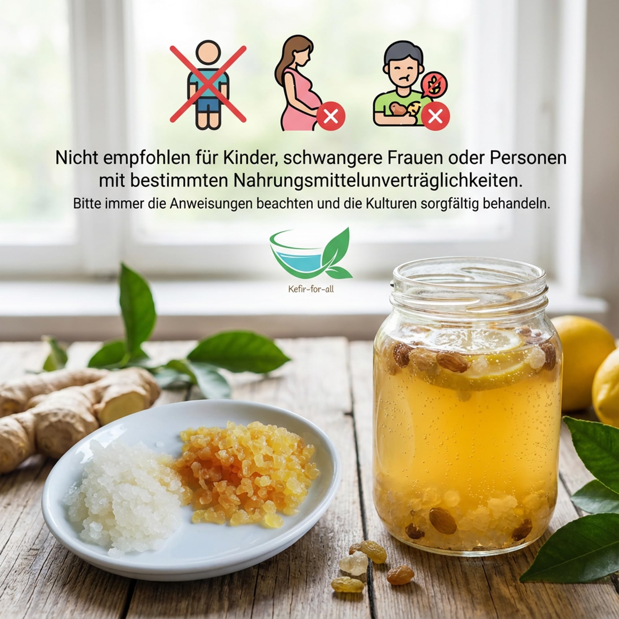 Kefir-for-all Bio-Wasserkefir & Bio-Ginger Root Starterset Kulturen 2x32 g - Lebende Kulturen - 64 g inkl. deutscher Anleitung